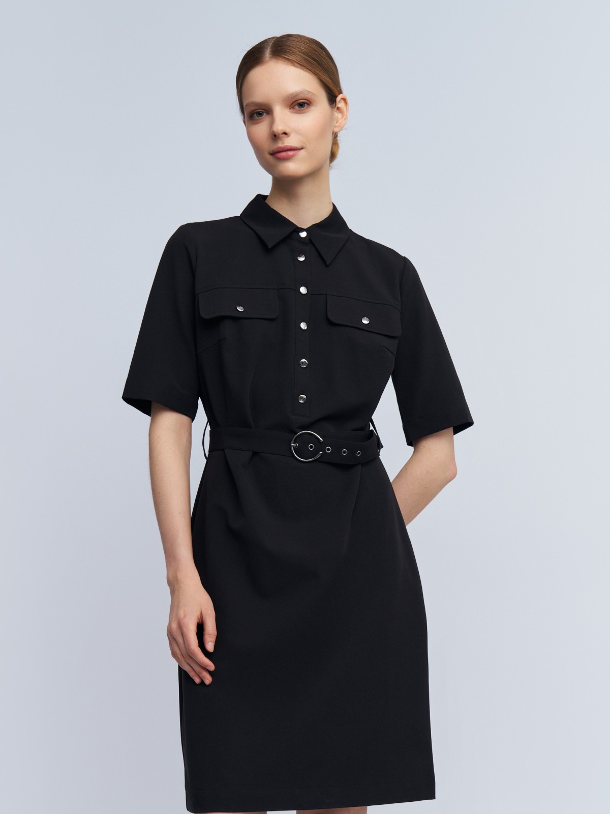 Платье-рубашка с коротким рукавом и ремнём