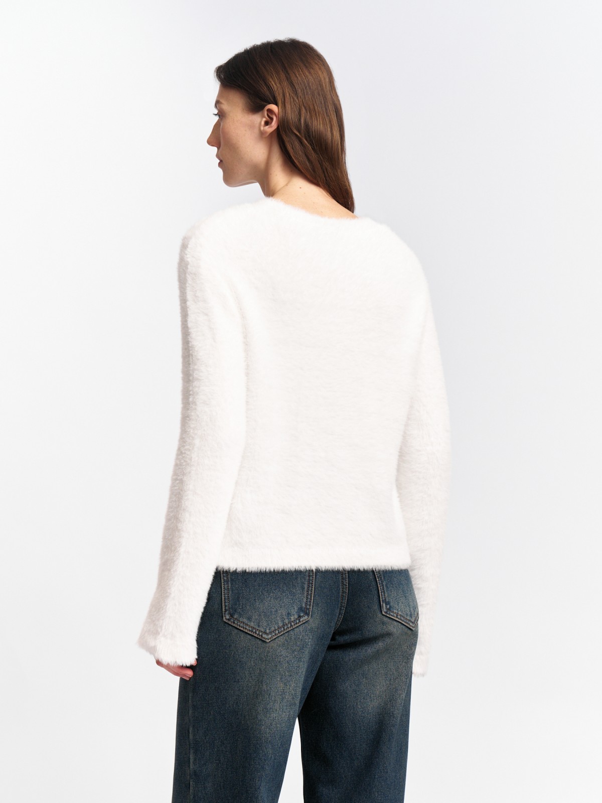 Тёплый пушистый вязаный джемпер