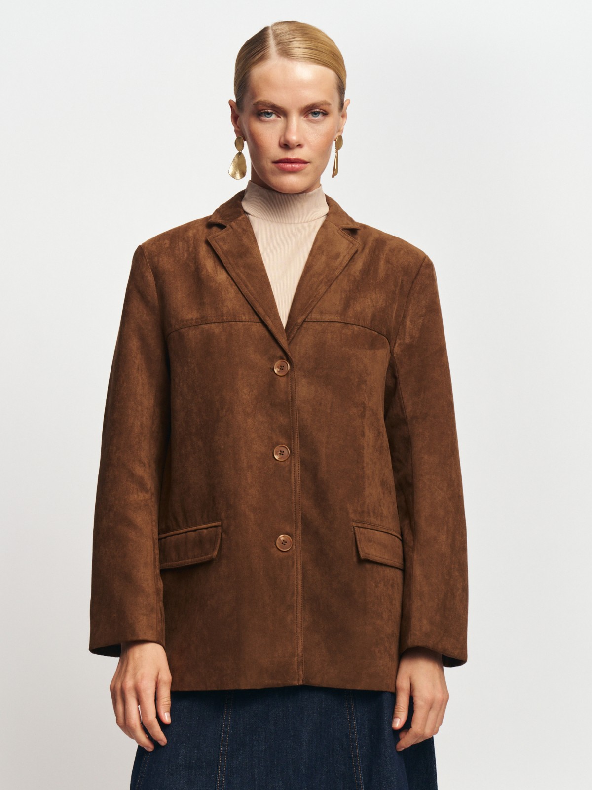 Однобортный замшевый жакет