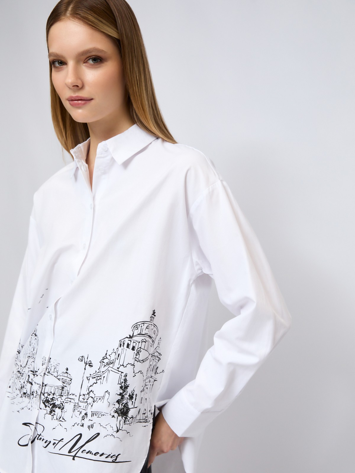 Рубашка свободного удлинённого силуэта с принтом