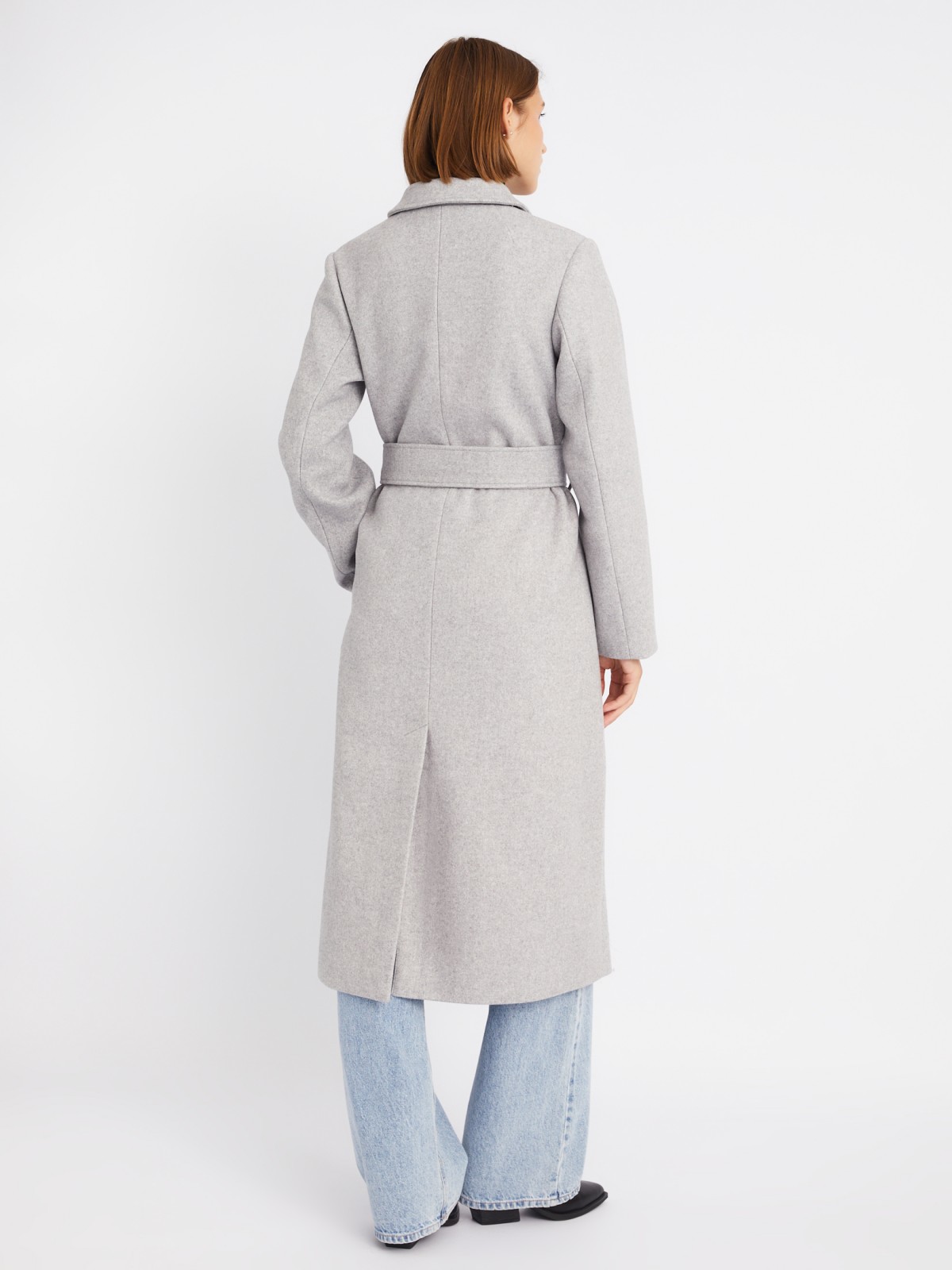 Длинное пальто без утеплителя на кнопках с поясом zolla 023335866084, цвет серый, размер XS - фото 5