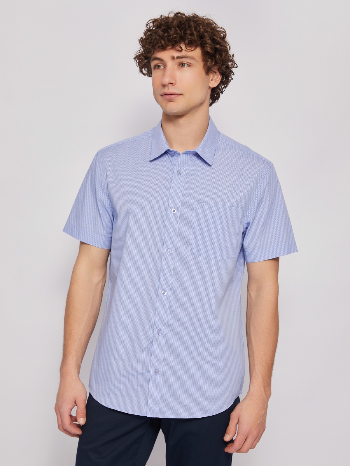 Офисная рубашка в клетку с коротким рукавом