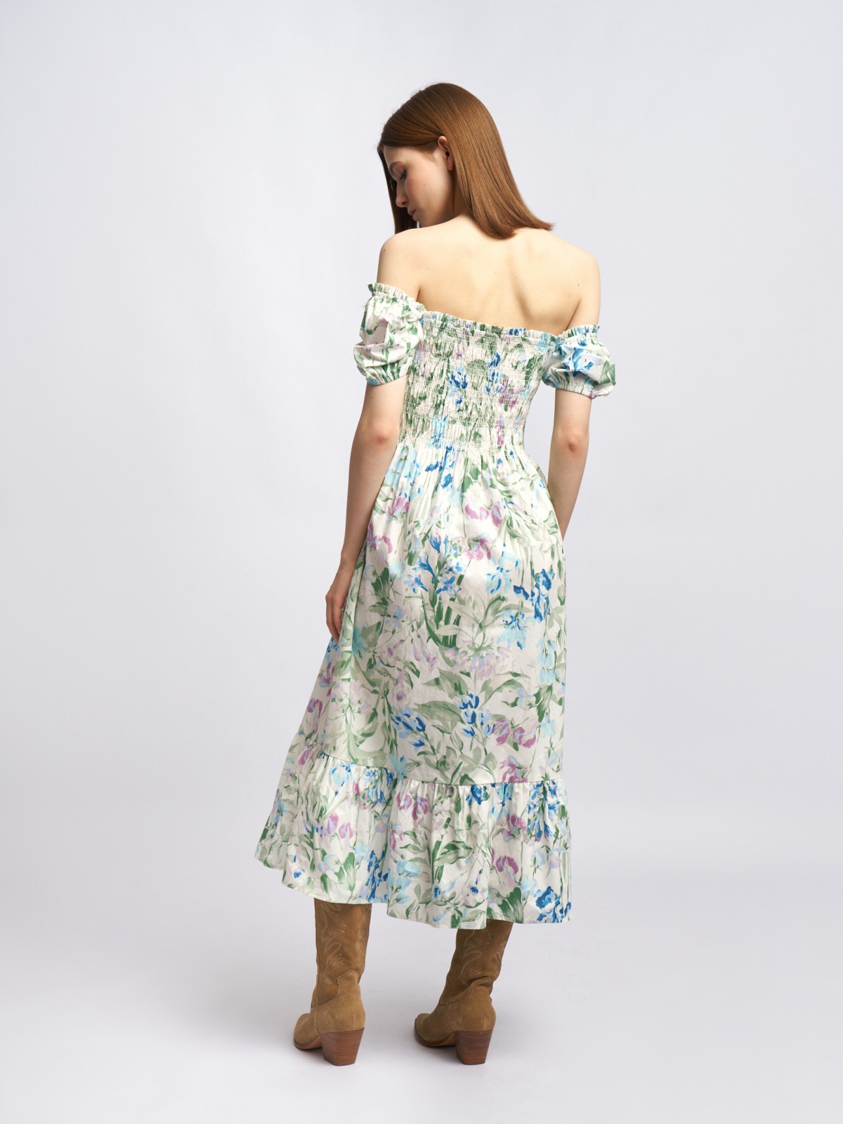 Платье из хлопка на резинке с воланом