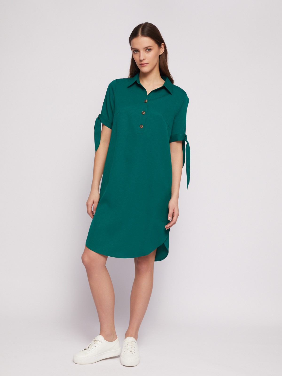 Платье-рубашка мини с акцентом на рукавах zolla 024218239333, цвет темно-зеленый, размер XXXL - фото 2