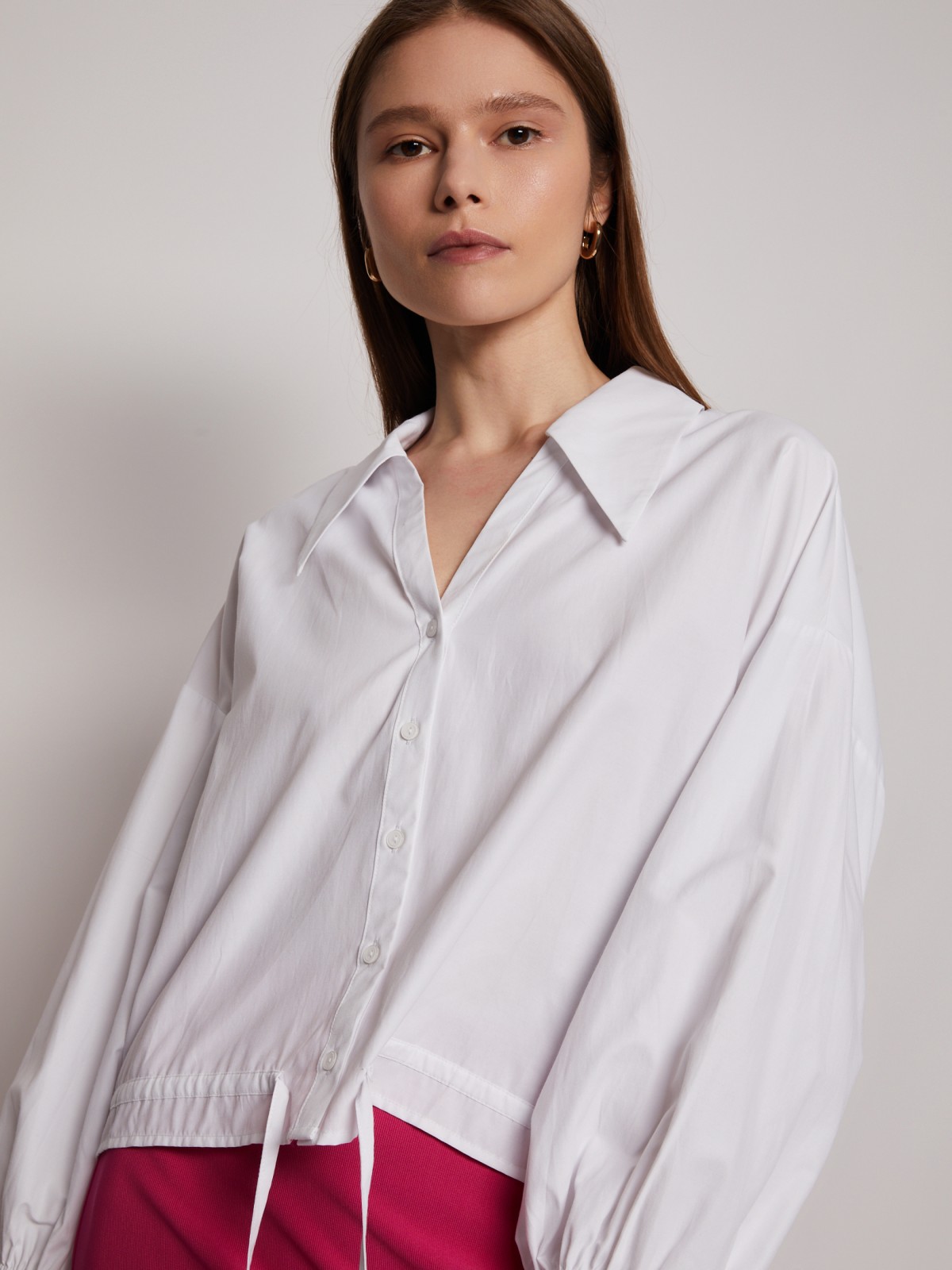 Блузка-рубашка на кулиске с длинным рукавом
