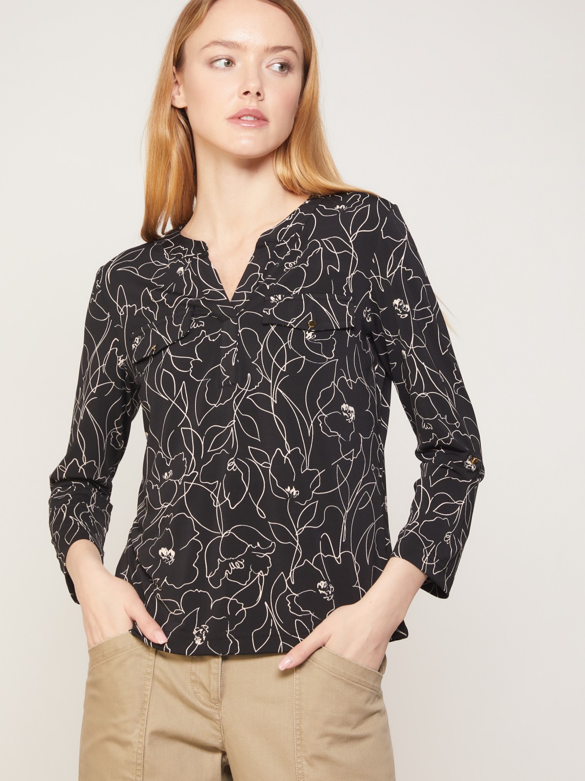Блузка с рукавами длиной 3/4 zolla 021333159133, цвет черный, размер XS - фото 2