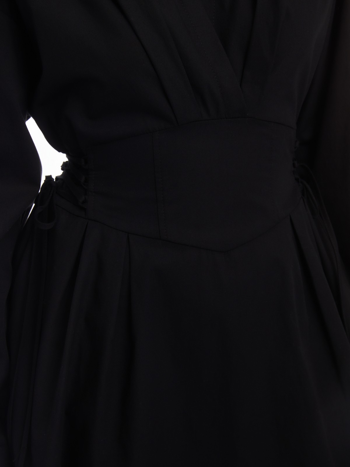 Платье длины мини из хлопка со шнуровкой на талии zolla 024138239291, цвет черный, размер XS - фото 4