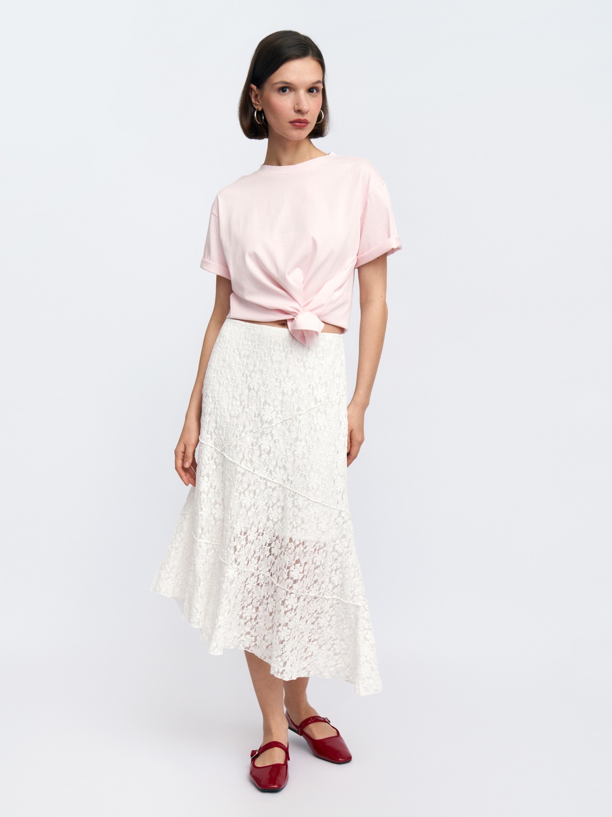 Ассиметричная кружевная юбка на резинке