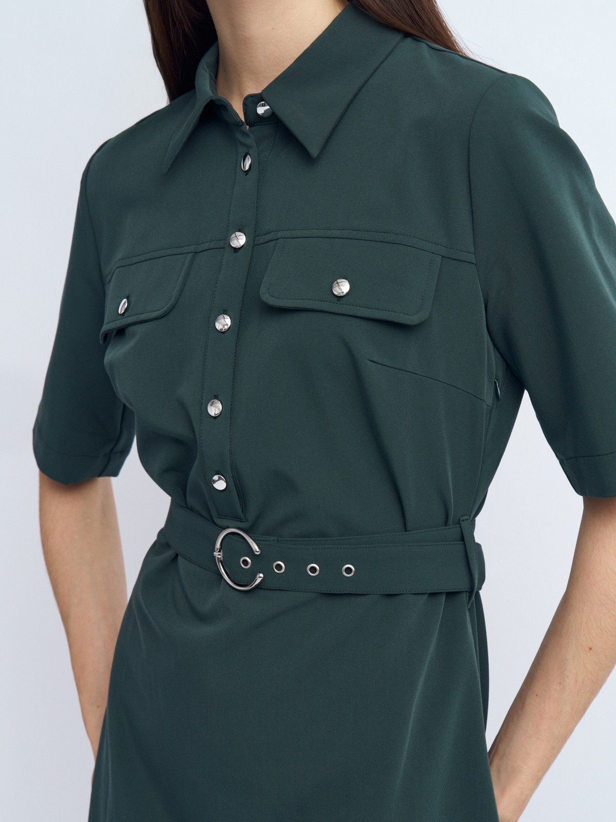 Платье-рубашка с коротким рукавом и ремнём