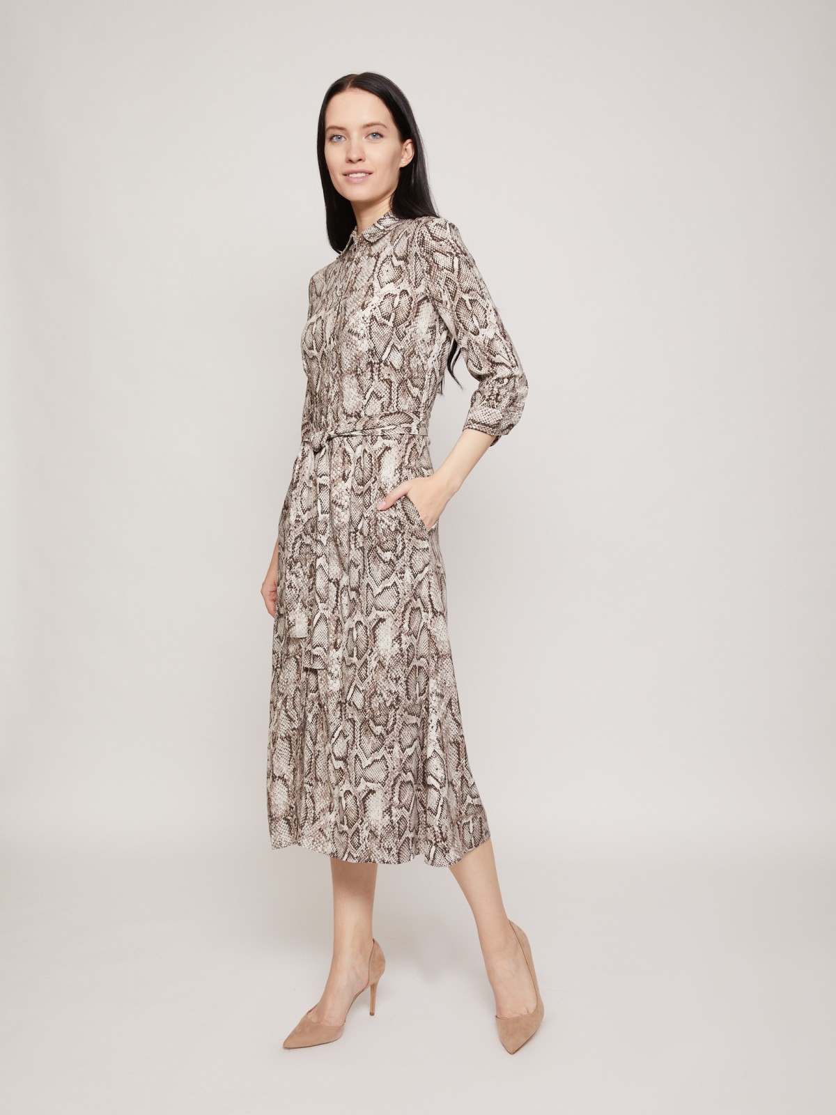 Платье-рубашка из вискозы zolla 021218259243, цвет коричневый, размер XS