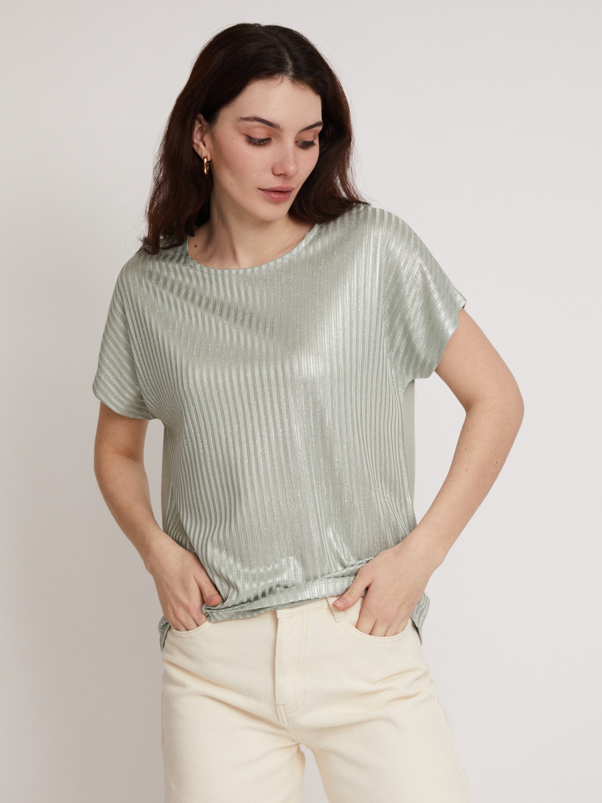 Топ-блузка с блеском zolla 023233226013, цвет светло-зеленый, размер XS - фото 3