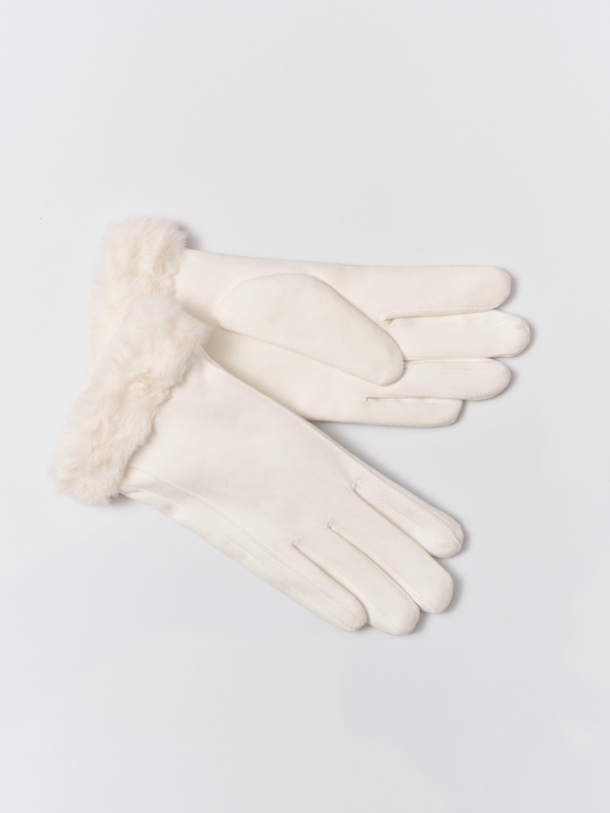 Тёплые перчатки с опушкой и подкладкой из экомеха