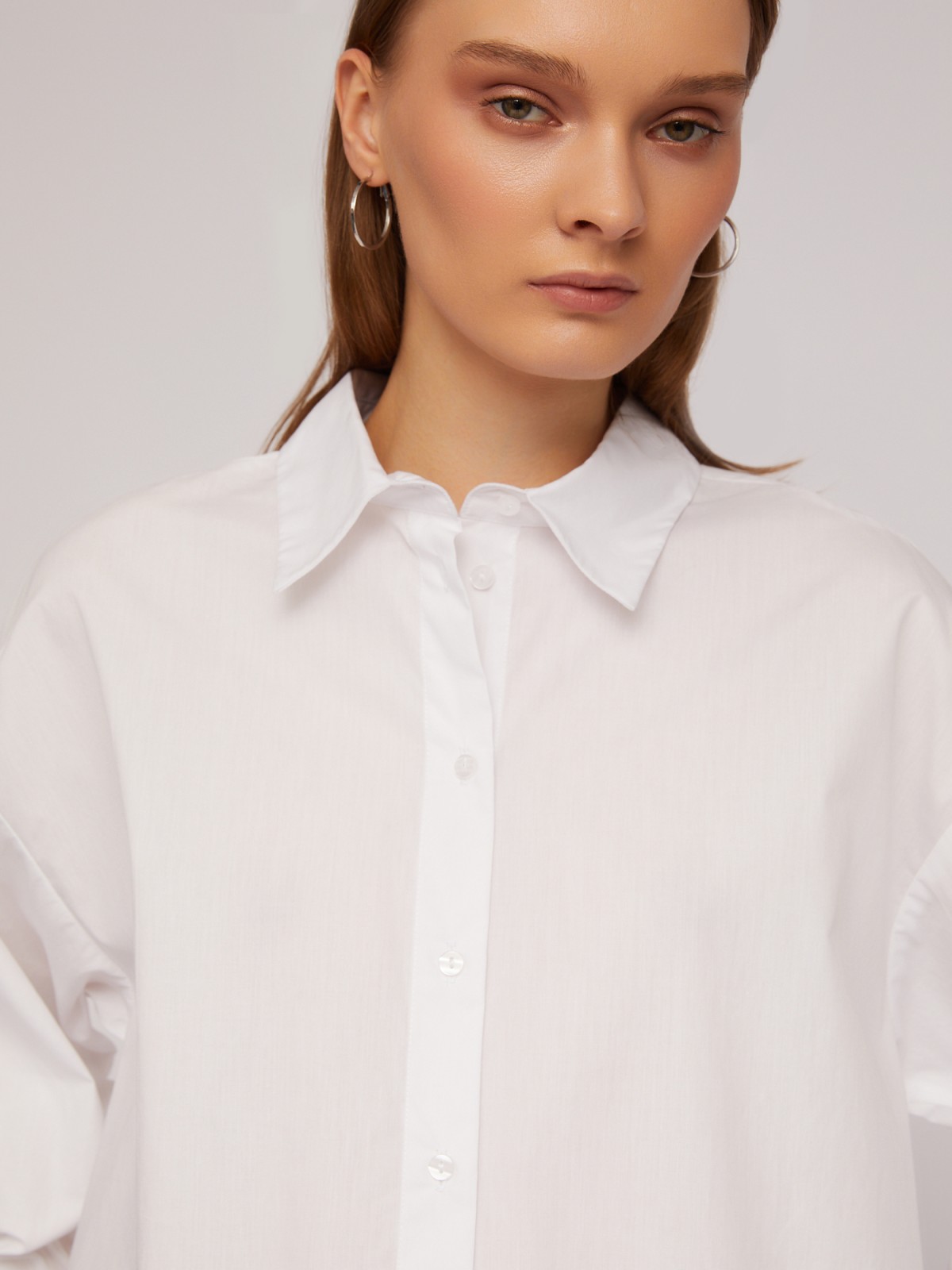 Рубашка из хлопка оверсайз силуэта с акцентными манжетами zolla 024211159033, цвет белый, размер XS - фото 5