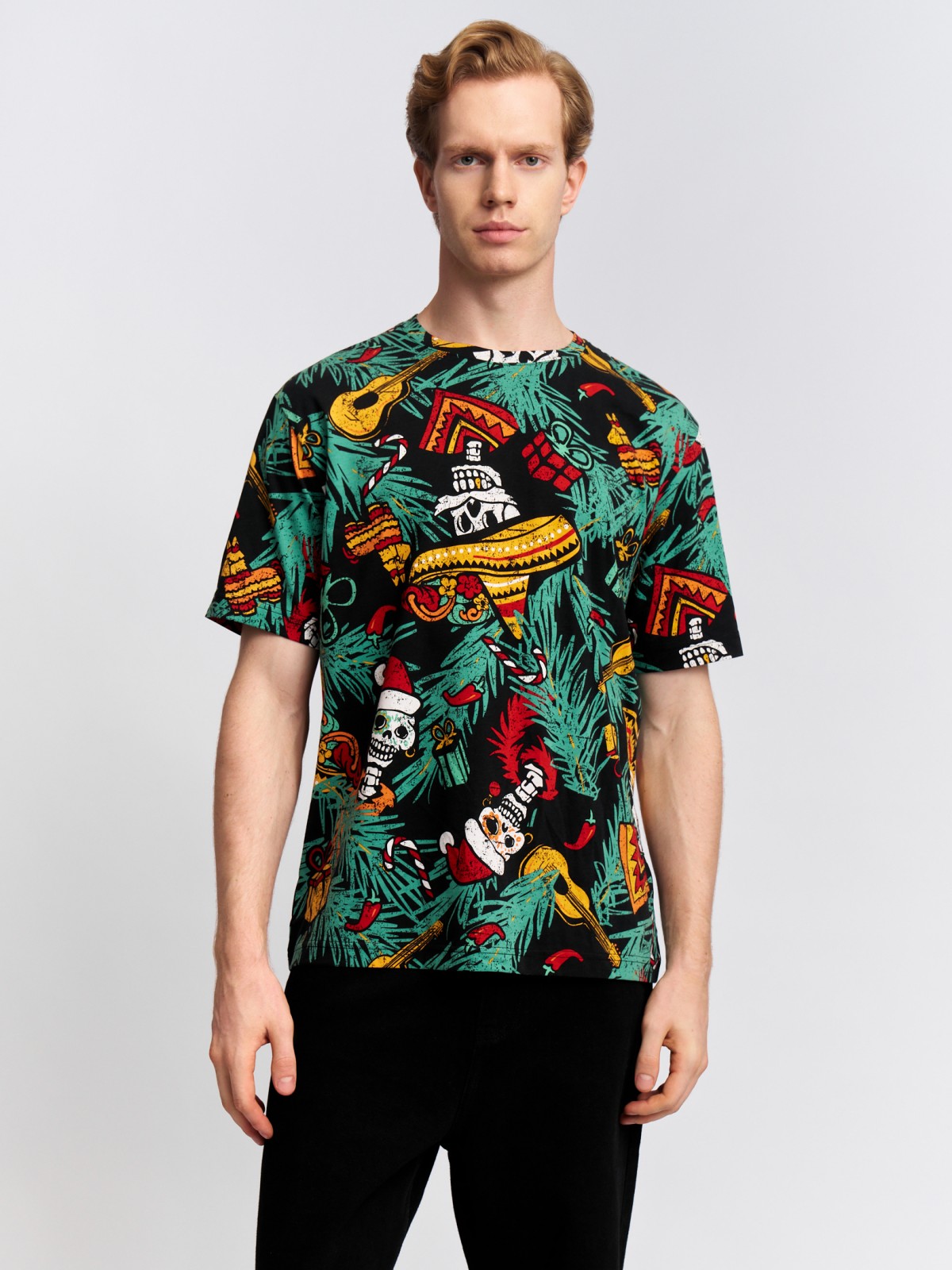 Новогодняя футболка из хлопка с принтом