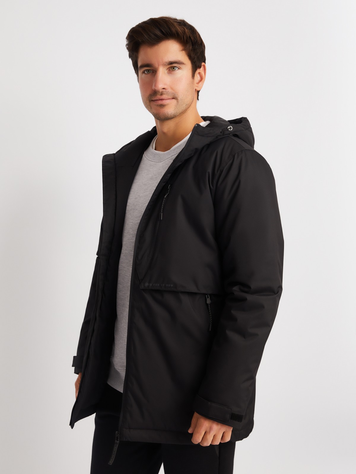 Тёплая куртка с капюшоном на синтепоне zolla 01412510L124, цвет черный, размер M - фото 1