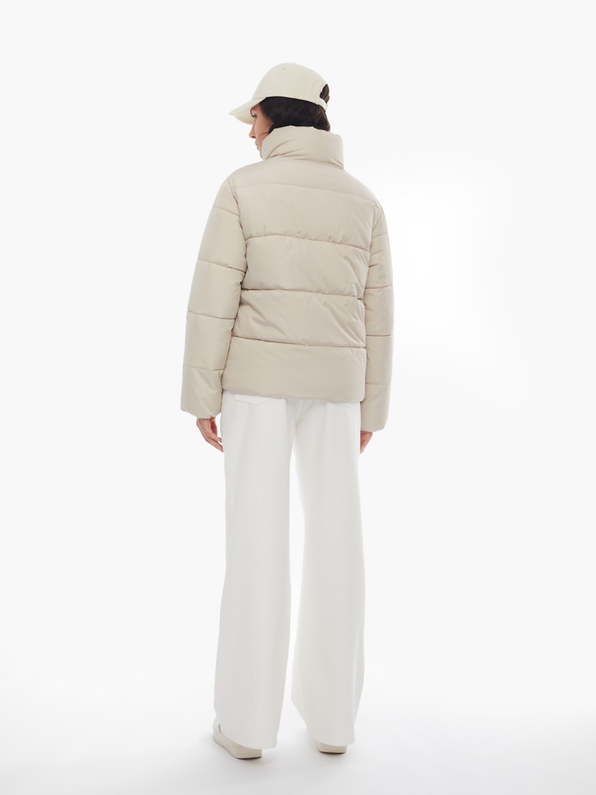 Тёплая короткая куртка на молнии с высоким воротником zolla 024125112024, цвет бежевый, размер XS - фото 6