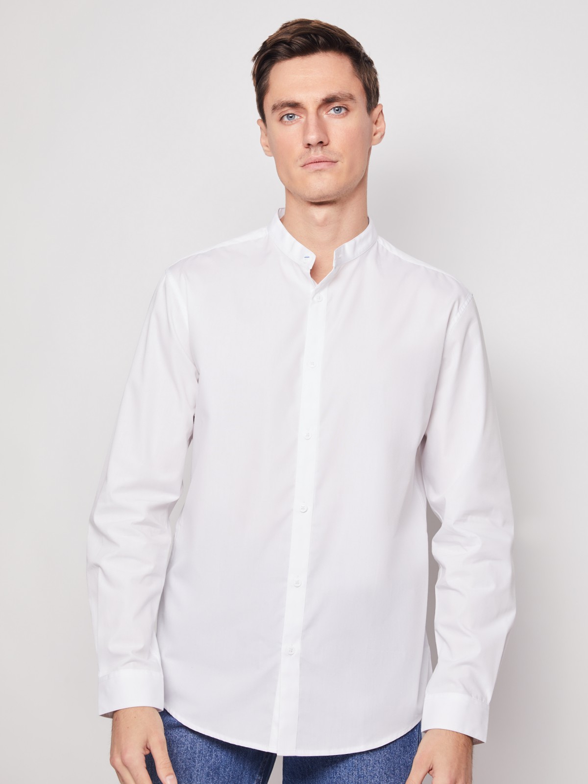 Рубашка с воротником-стойкой zolla 212112159012, цвет белый, размер S - фото 2