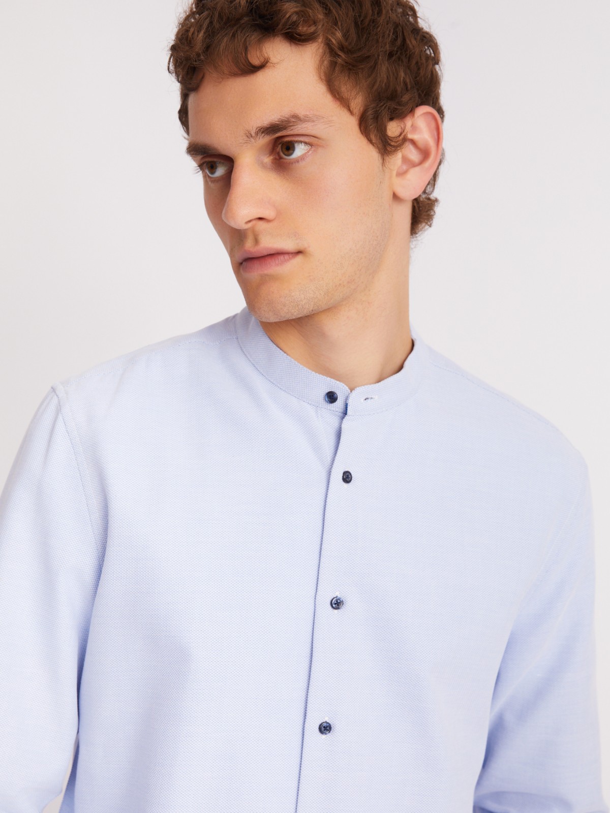 Офисная рубашка с воротником-стойкой и длинным рукавом zolla 013312159023, цвет светло-голубой, размер S - фото 5