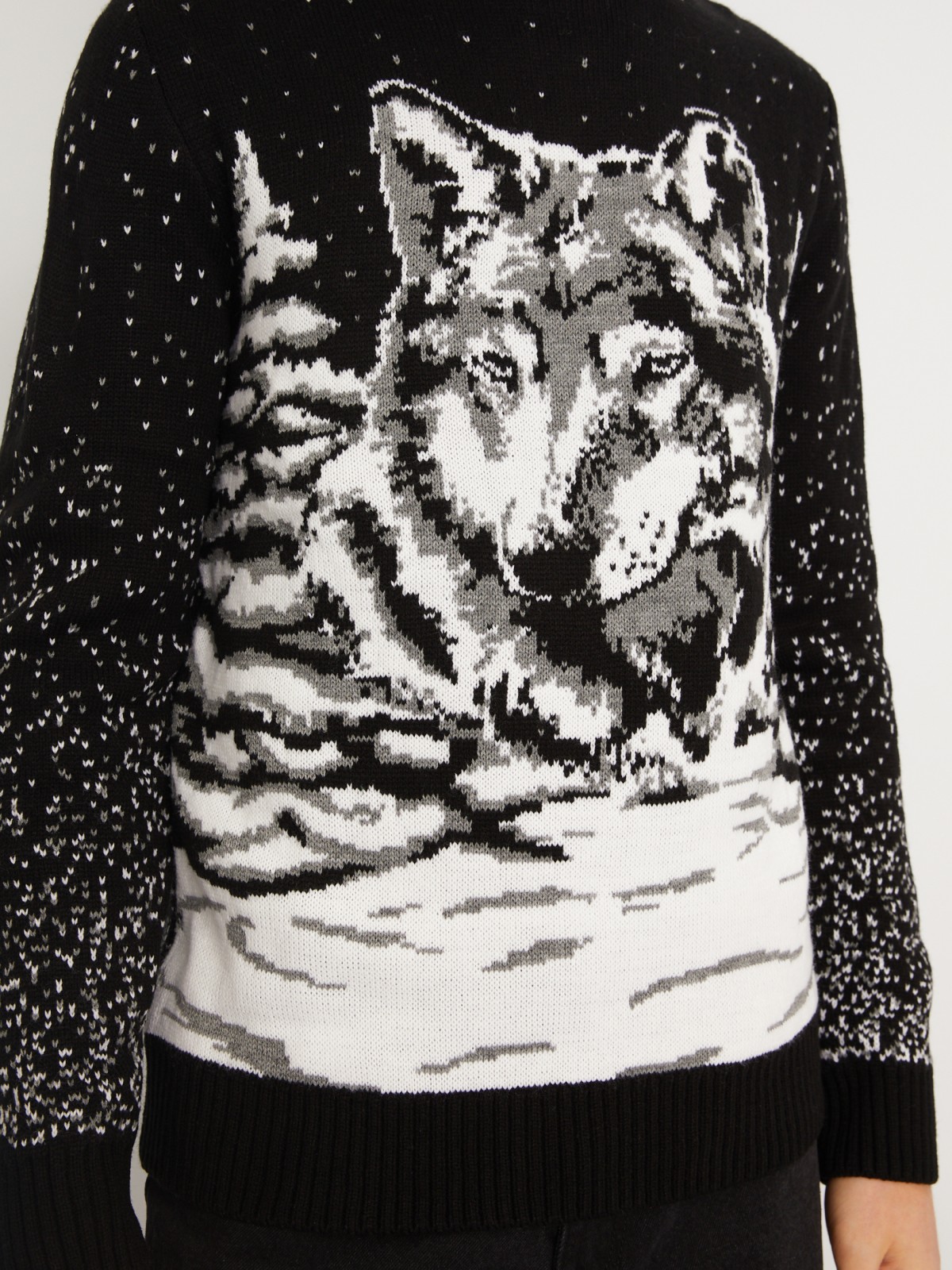Вязаный свитер из акрила с волком zolla 013446123023, цвет черный, размер S - фото 5