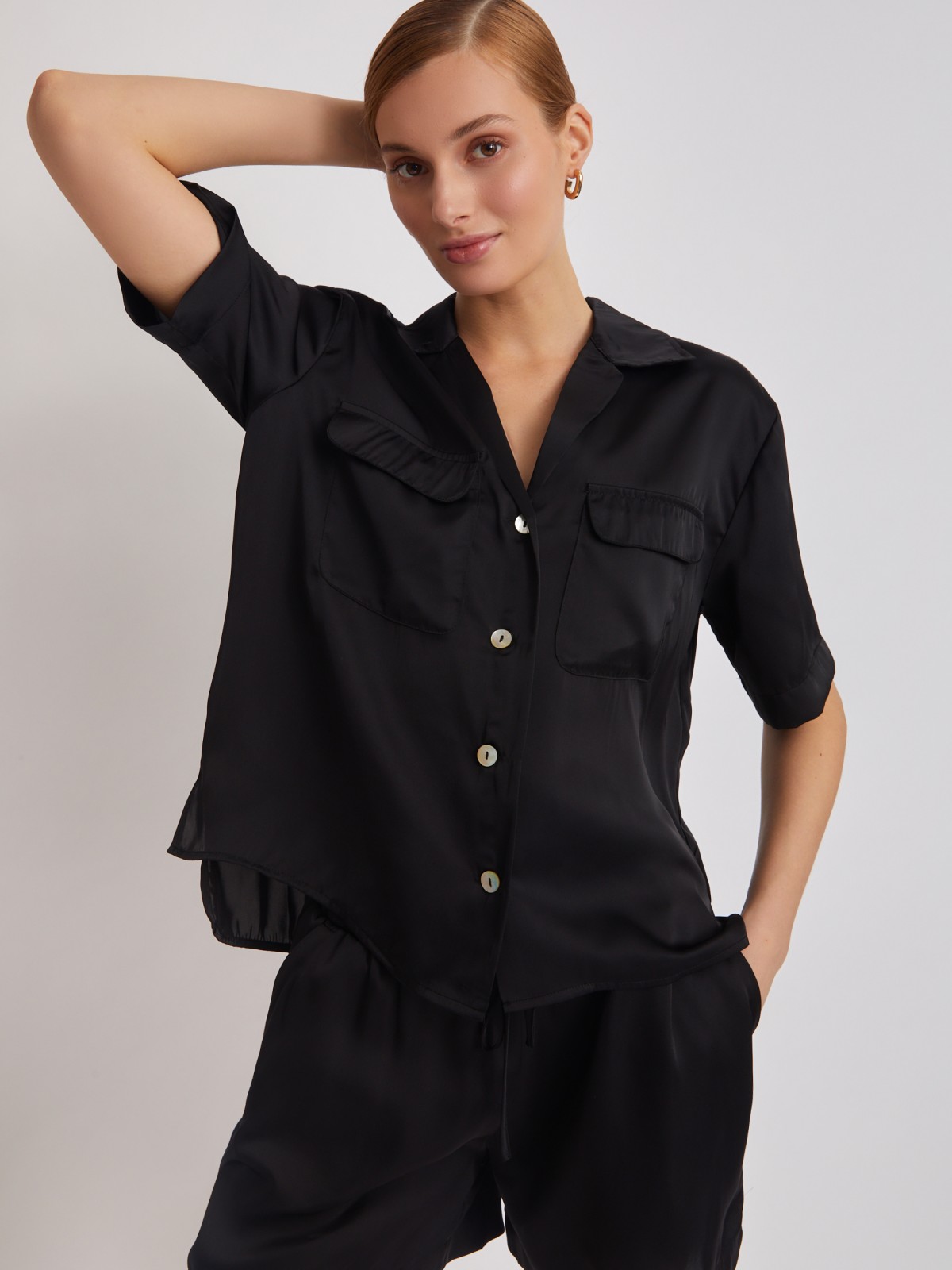 Блузка с короткими рукавами zolla 22325127Y061, цвет черный, размер XS - фото 5