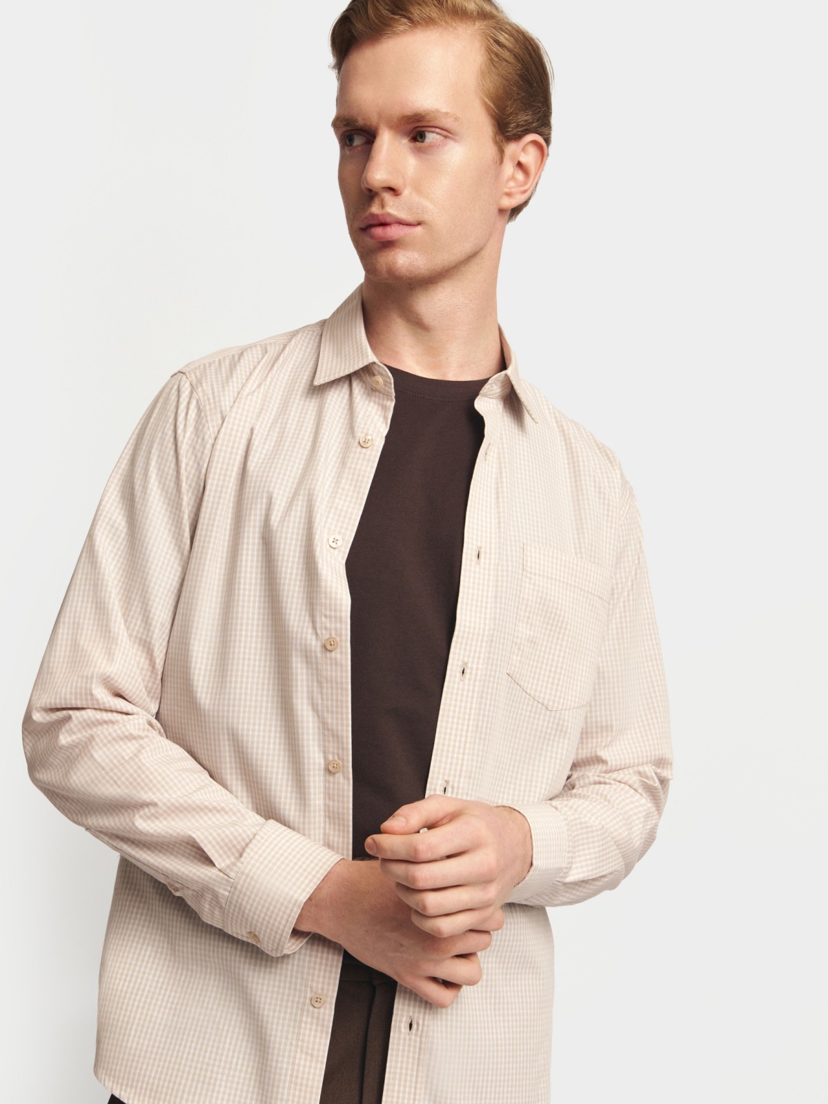 Офисная рубашка прямого силуэта с узором в клетку