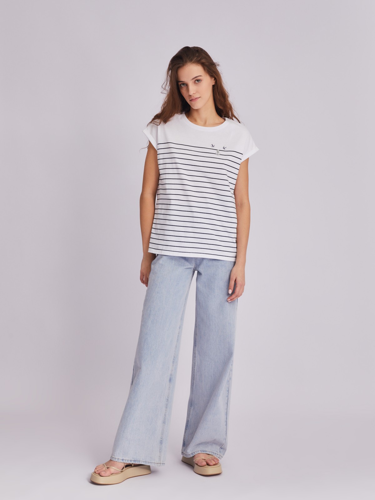 Футболка из хлопка с узором в полоску и пинами