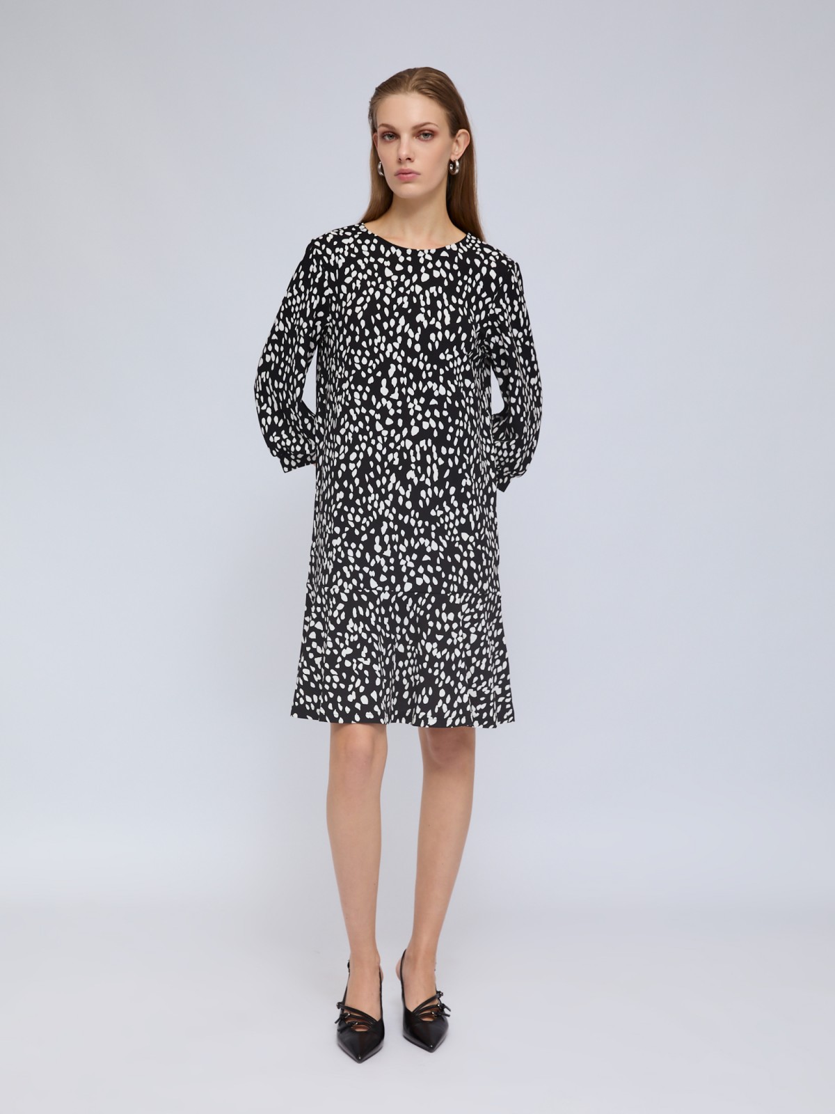 Платье длины мини с воланом и принтом