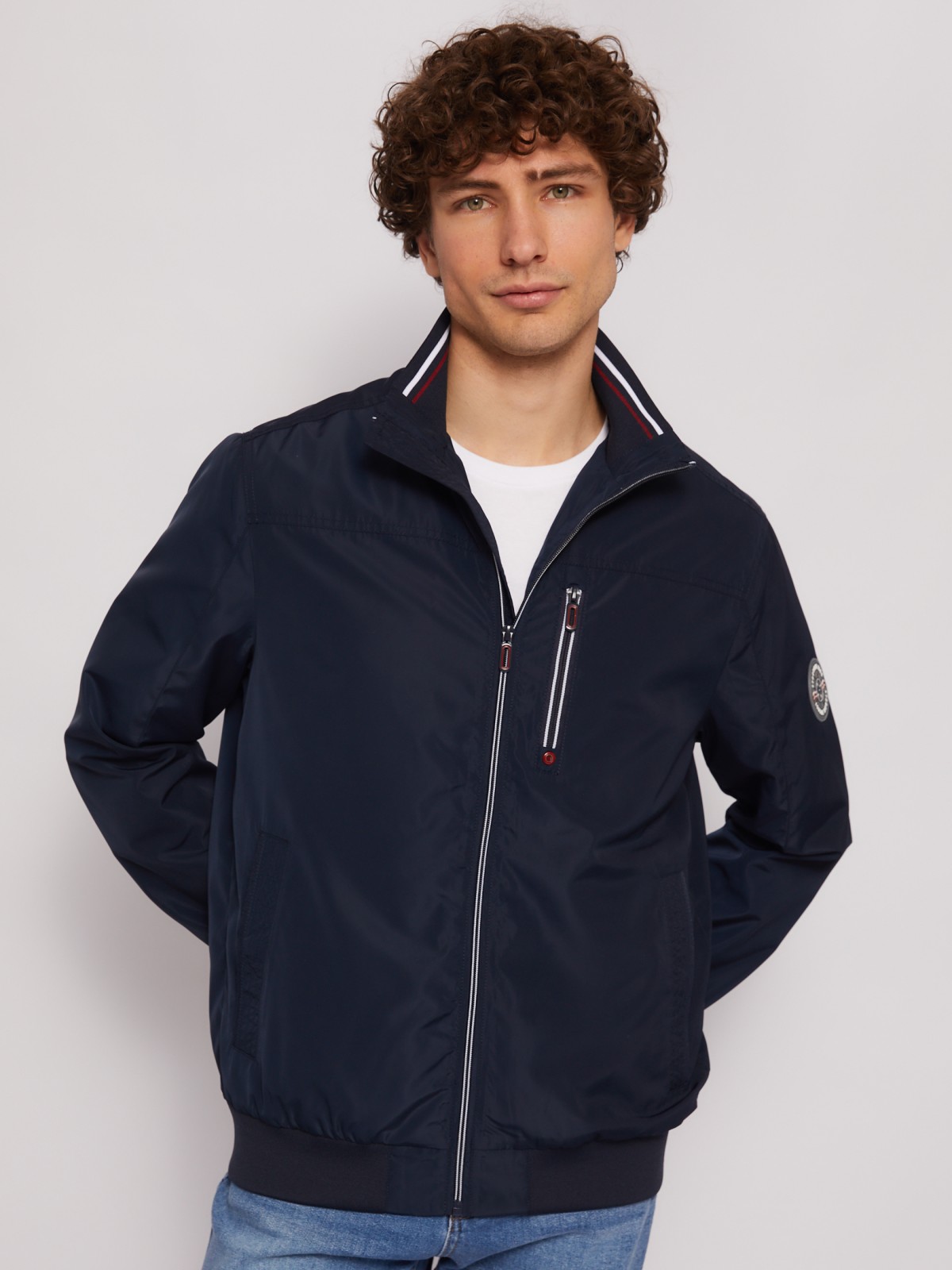 Куртка-бомбер на молнии с воротником-стойкой zolla 014215602024, цвет темно-синий, размер XL - фото 3