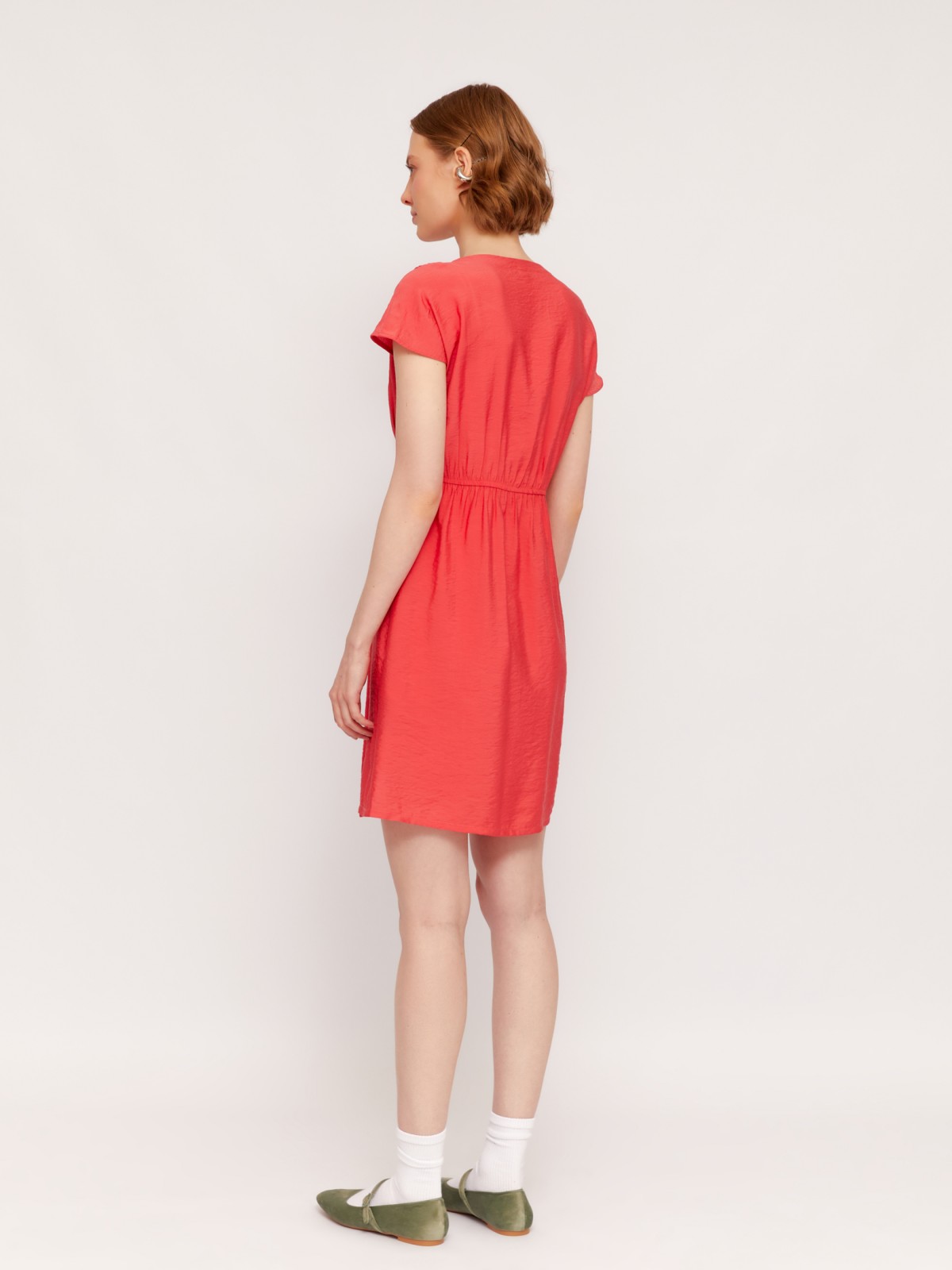 Платье мини на резинке с коротким рукавом zolla 02424820L733, цвет кораловый, размер M - фото 6