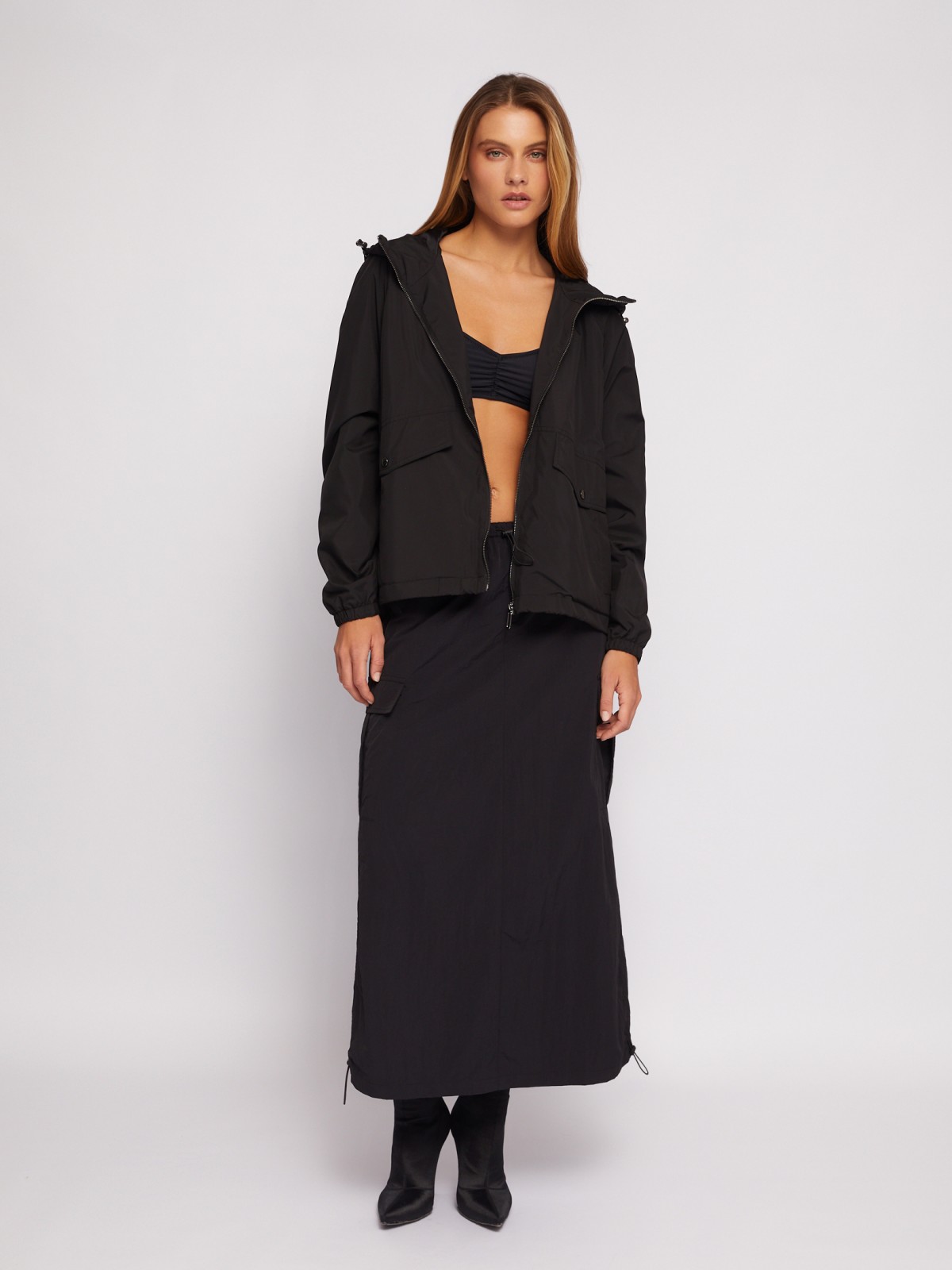 Куртка-ветровка с капюшоном в спортивном стиле zolla 024215612024, цвет черный, размер XS - фото 2