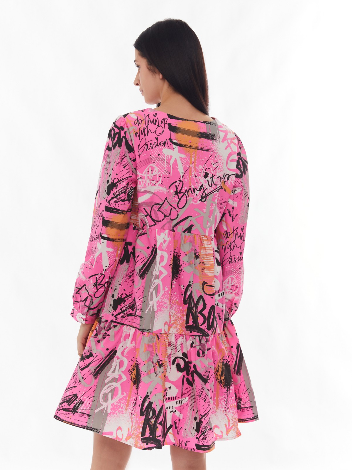 Ярусное платье с вырезом и длинными рукавами zolla 024138291073, цвет фуксия, размер XS - фото 6