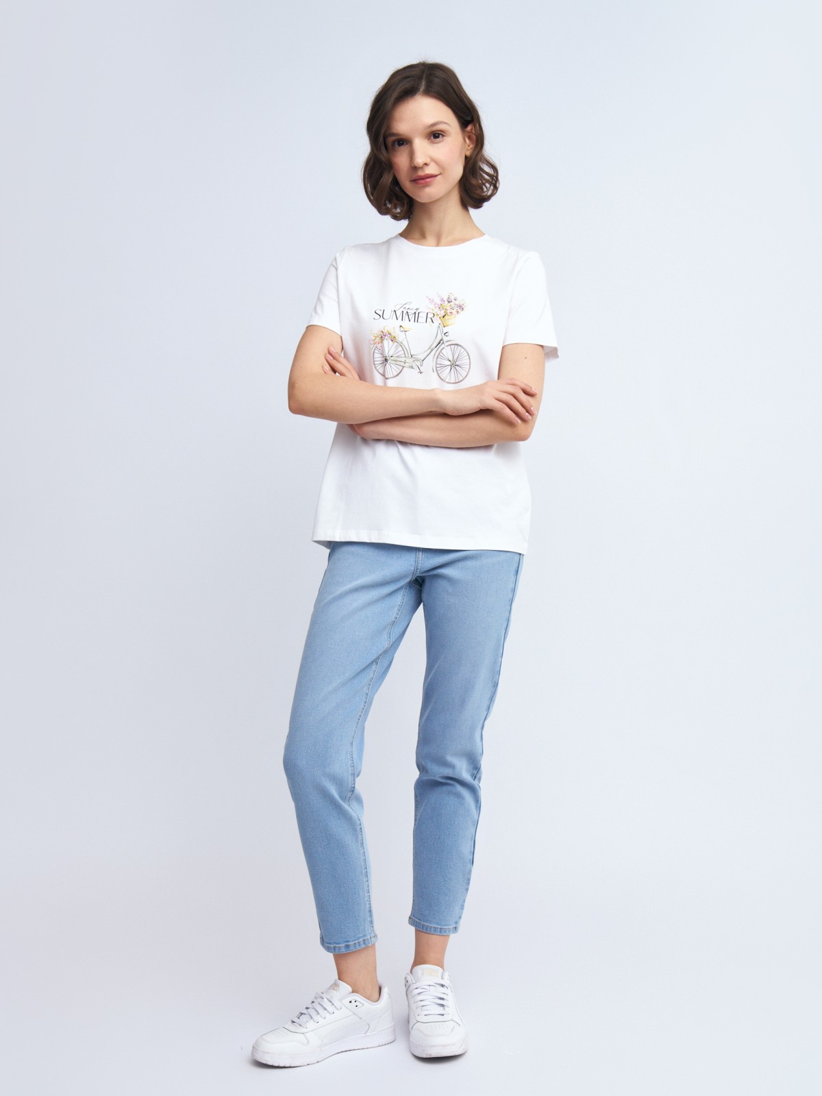 Джинсы силуэта Mom Slim с высокой посадкой