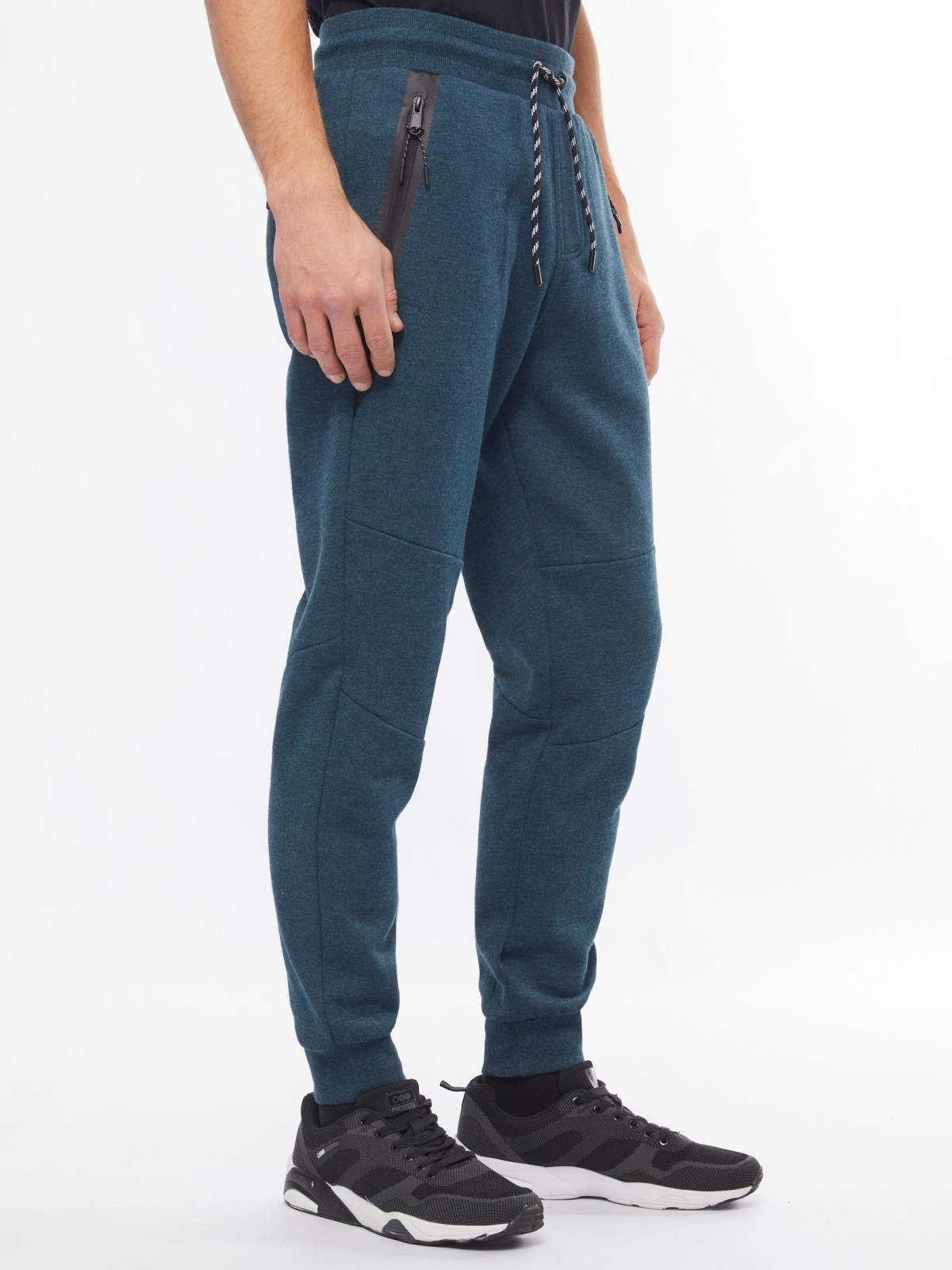 Утеплённые трикотажные брюки-джоггеры в спортивном стиле zolla 014117660063, цвет темно-бирюзовый, размер M - фото 3