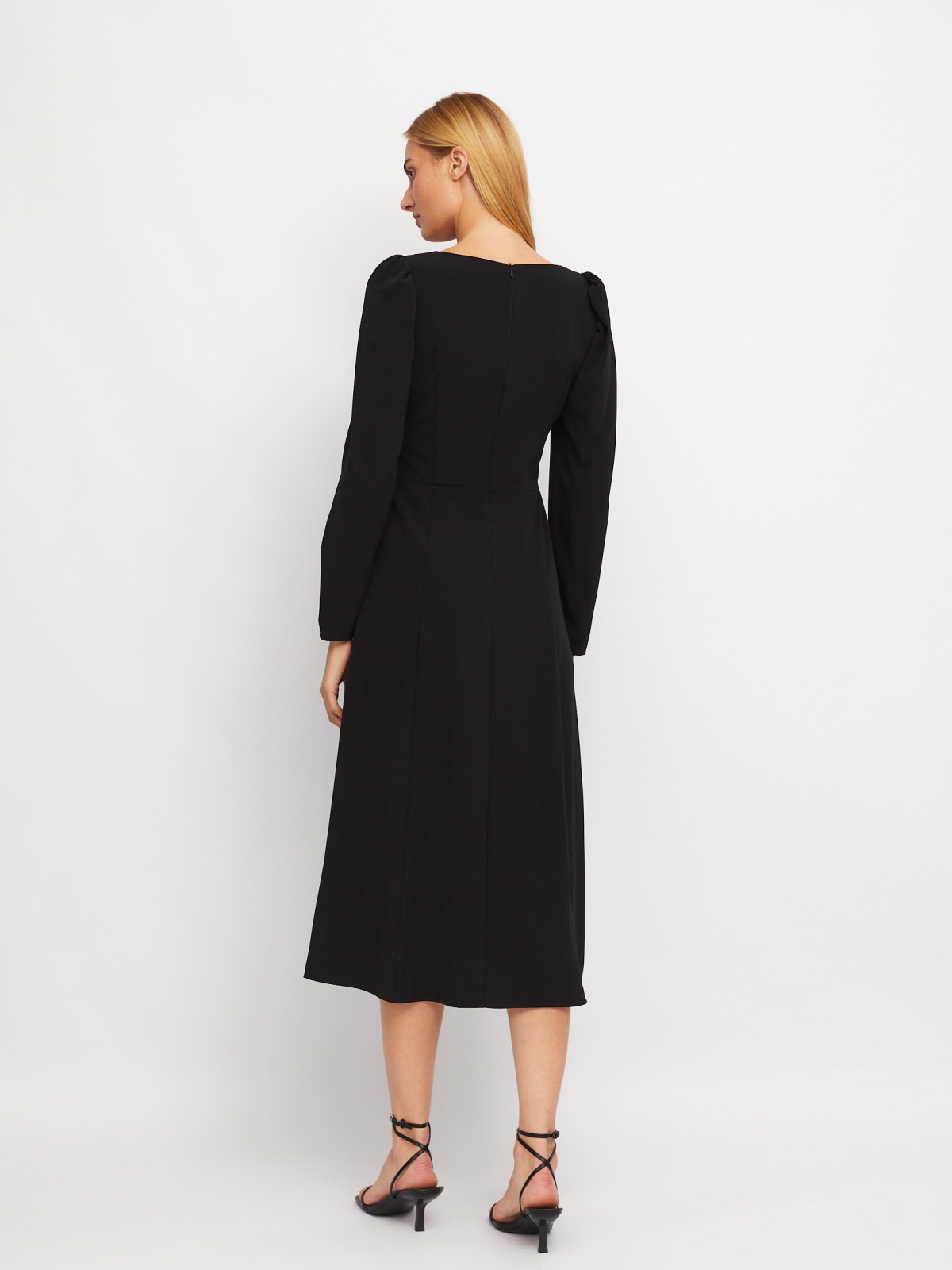 Платье длины миди с имитацией корсета и разрезом по ноге zolla 024118208281, цвет черный, размер XS - фото 6