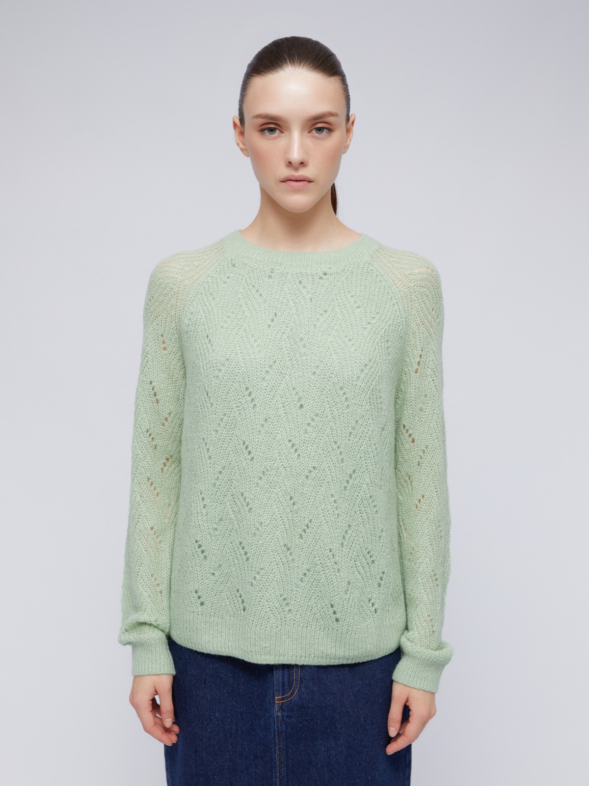 Комбинированный ажурный джемпер с рукавами-реглан