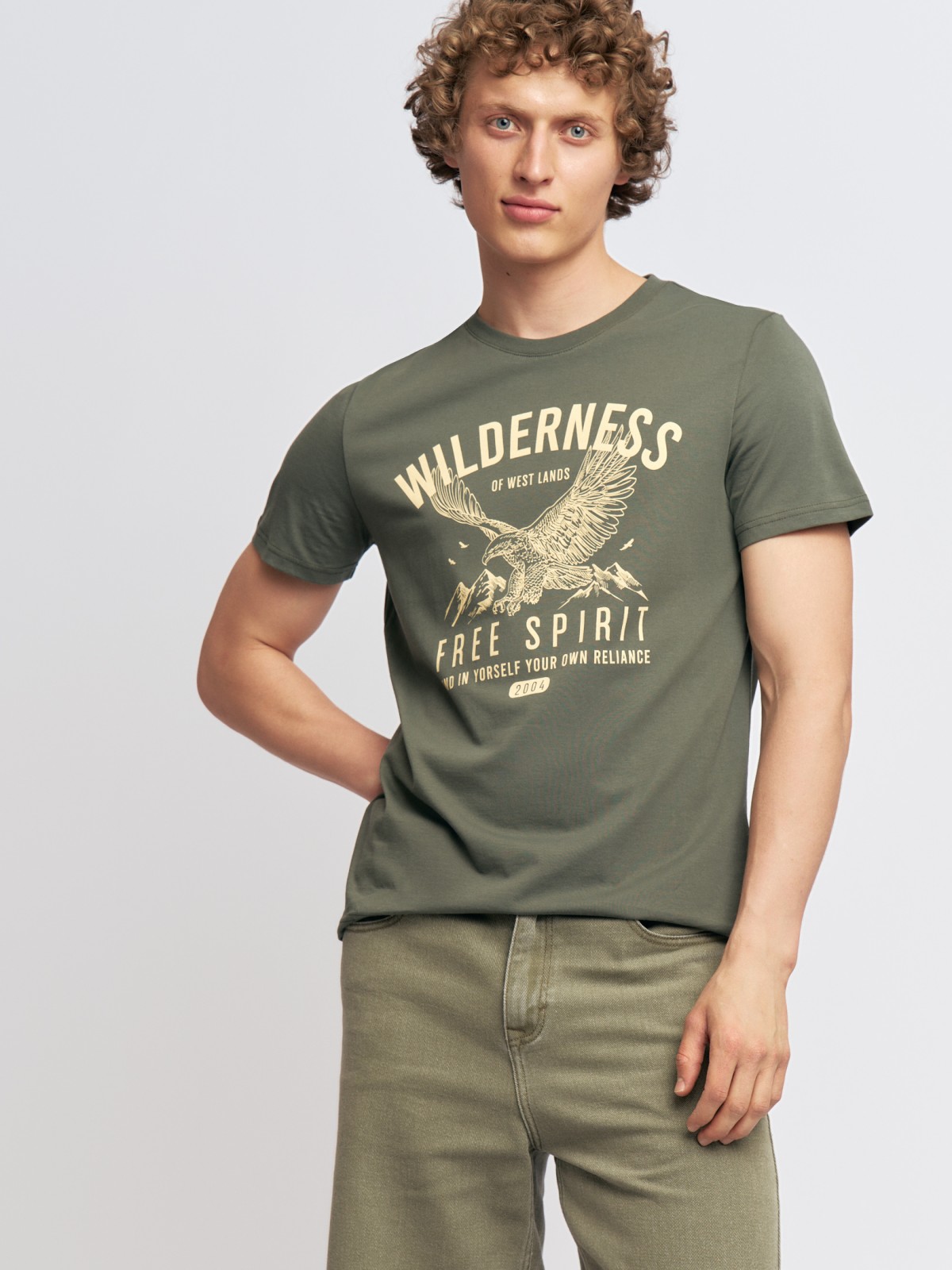 Футболка из хлопка с принтом и надписью