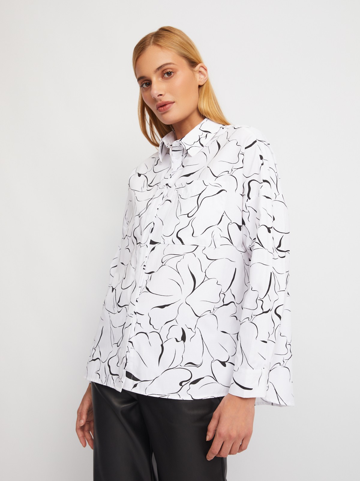 Рубашка оверсайз силуэта с цветочным принтом zolla 02411118Y072, размер XS - фото 1