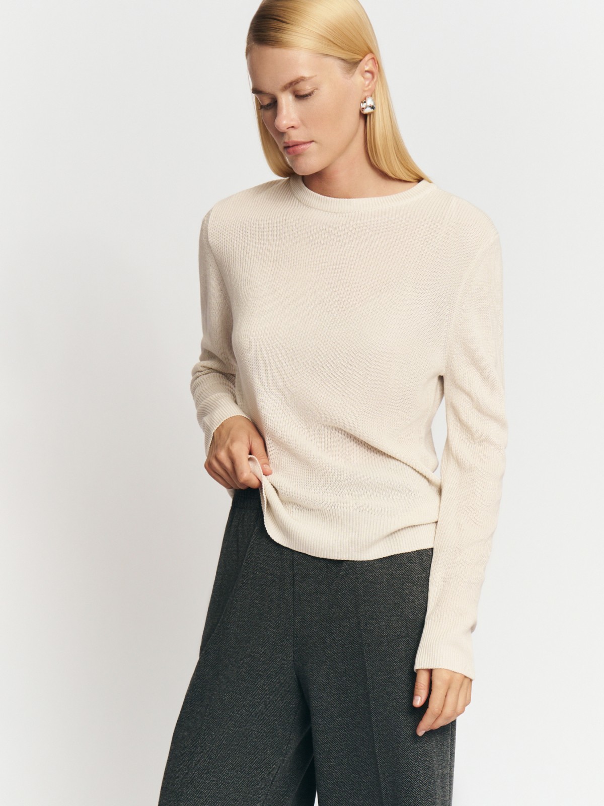 Вязаный джемпер из акрила с длинным рукавом