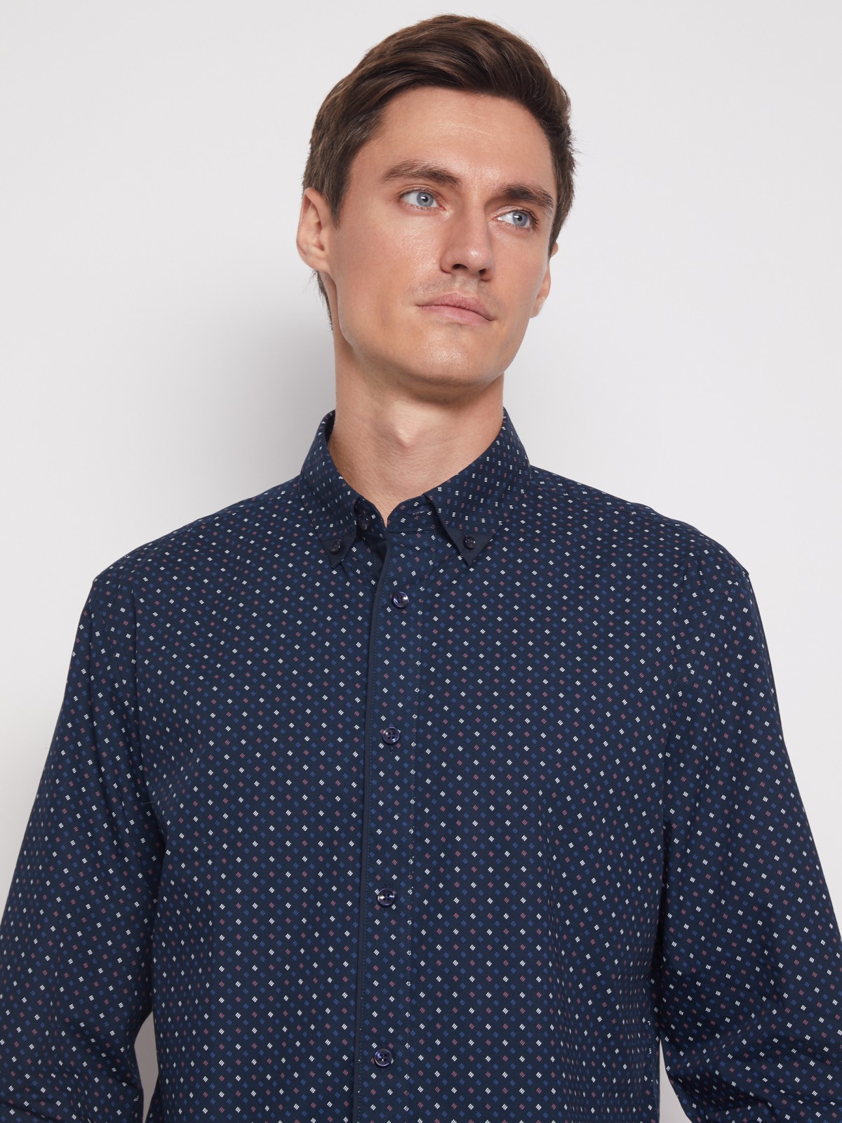 Хлопковая рубашка с мелким принтом zolla 011452159043, цвет темно-синий, размер M - фото 3