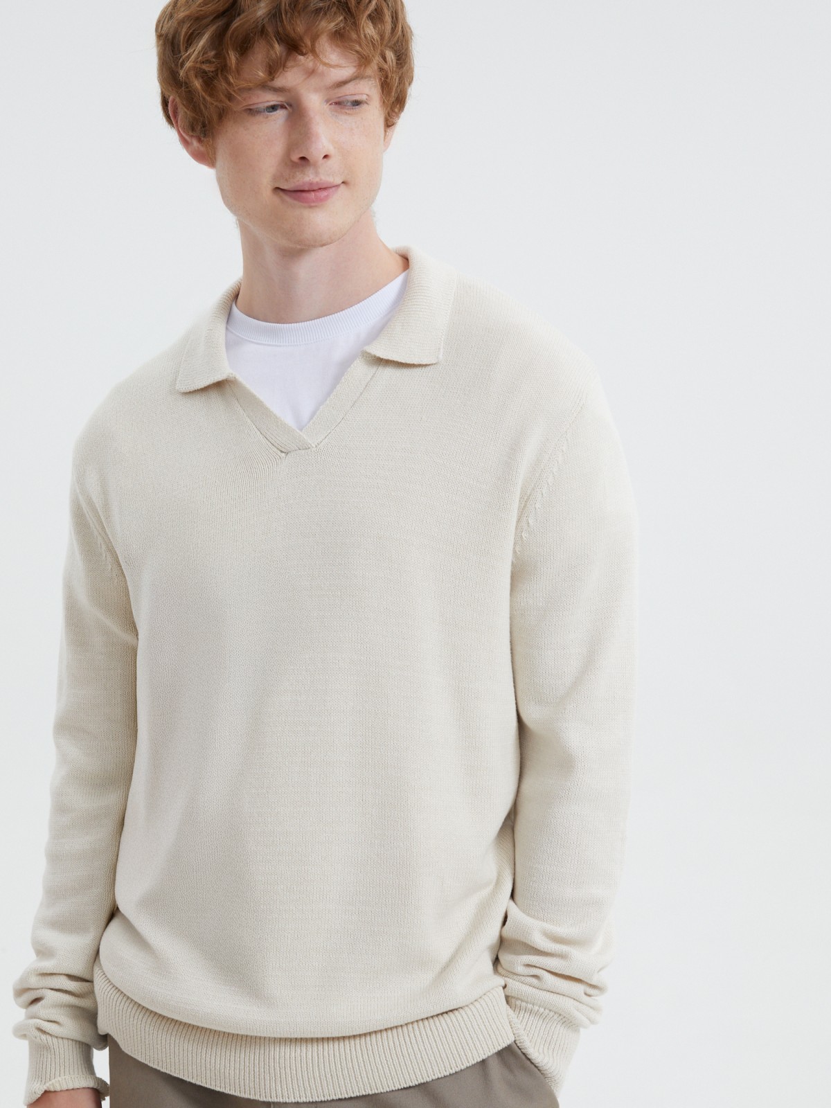 Вязаный джемпер поло с длинным рукавом