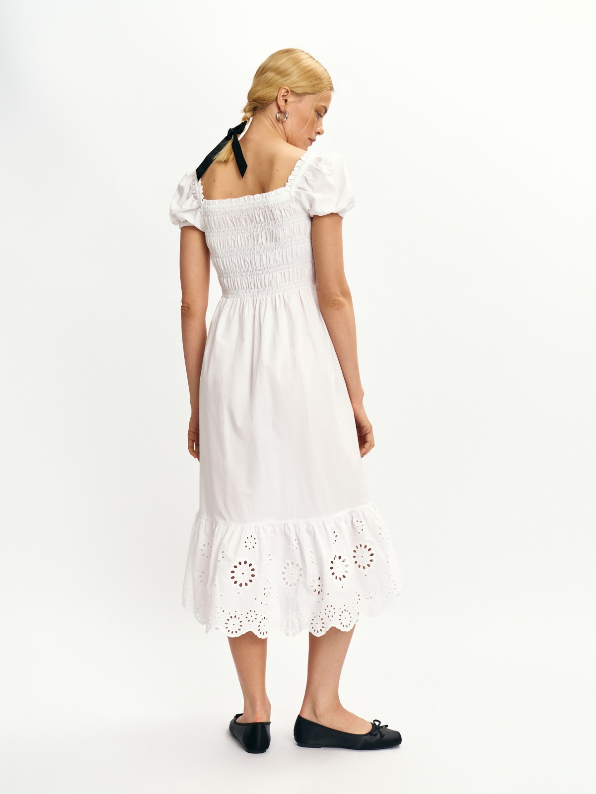 Платье из хлопка на резинке с вышивкой ришелье