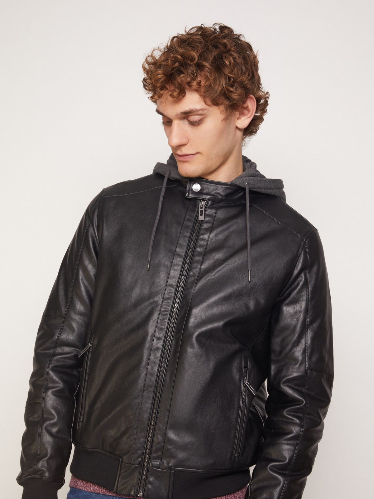 Куртка-бомбер из искусственной кожи с капюшоном zolla 011335P02024, цвет черный, размер S - фото 3