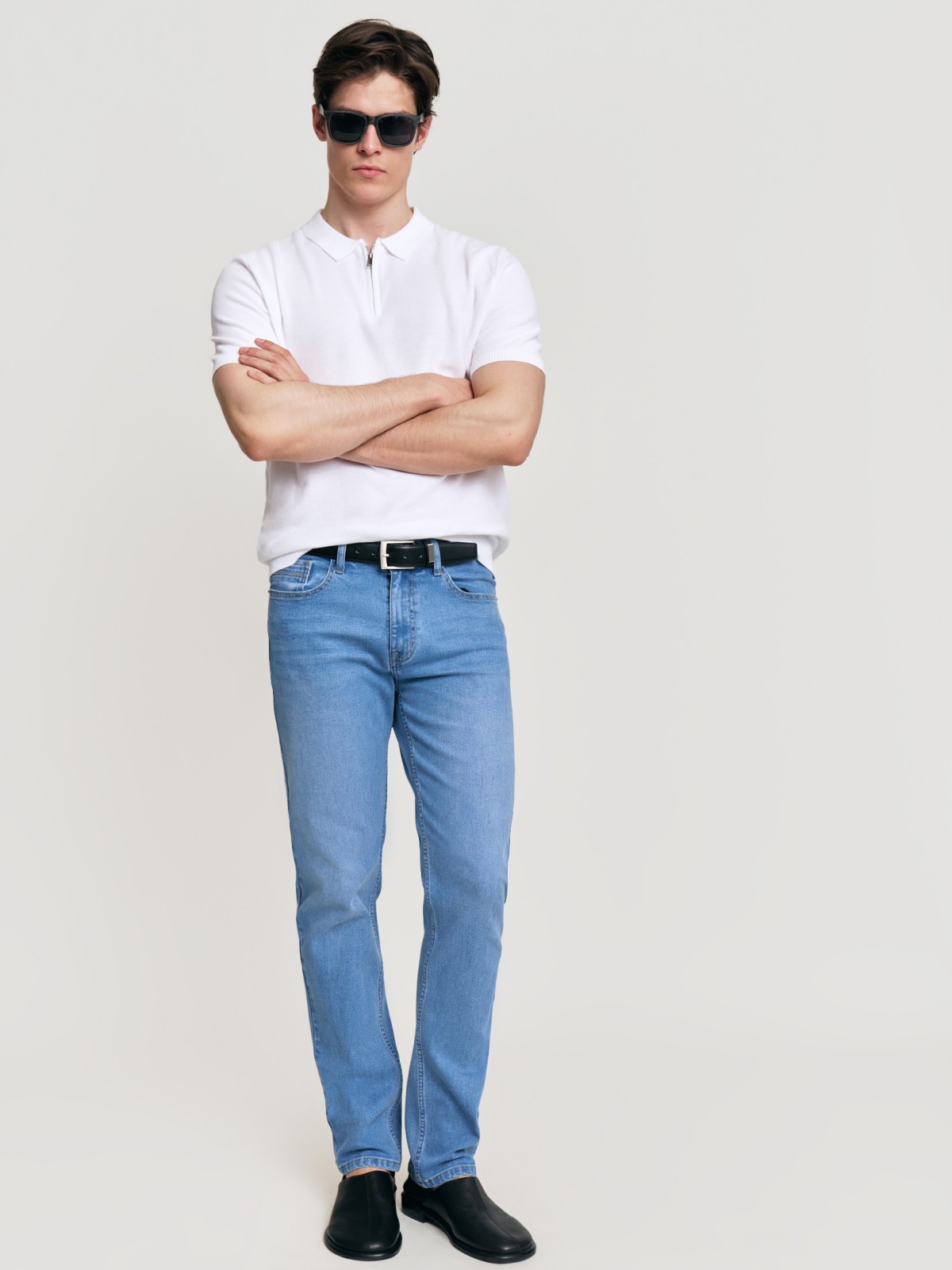 Трикотажный джемпер поло из хлопка с коротким рукавом