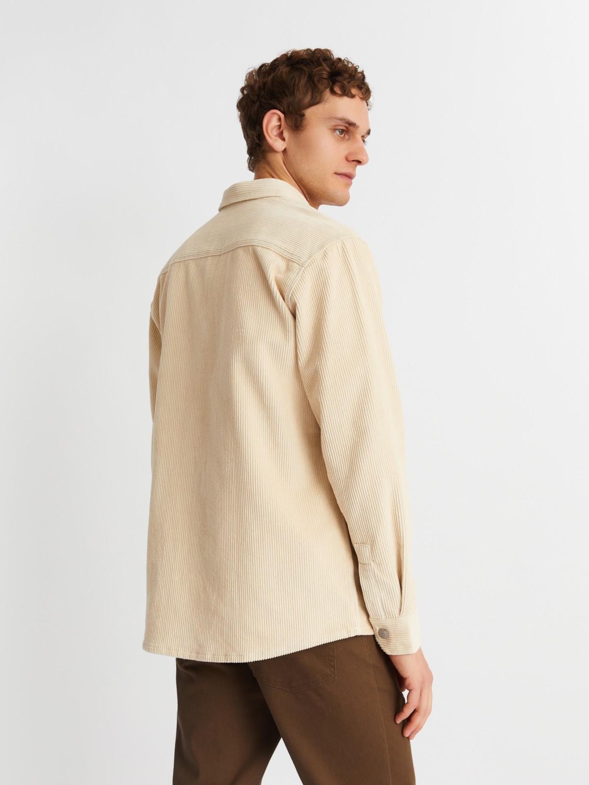 Вельветовая куртка-рубашка из хлопка с длинным рукавом zolla 21342214R041, цвет горчичный, размер M - фото 5