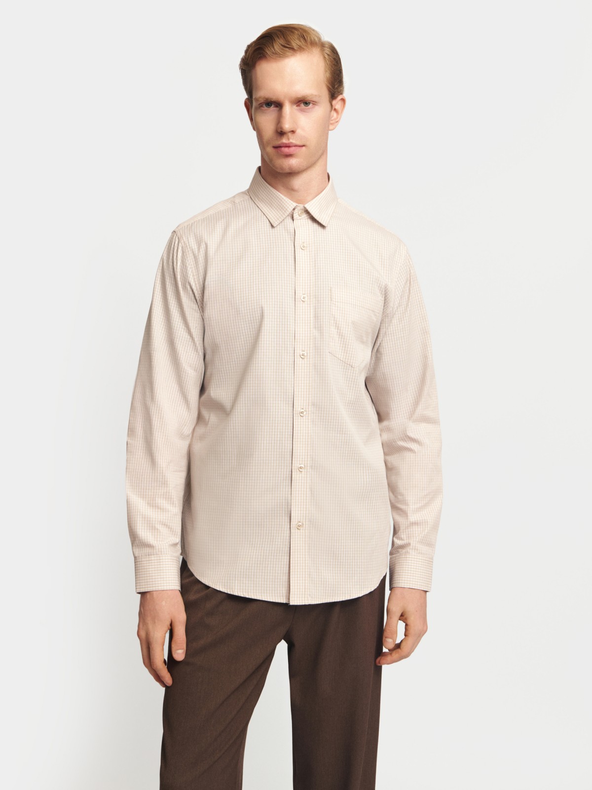Офисная рубашка прямого силуэта с узором в клетку