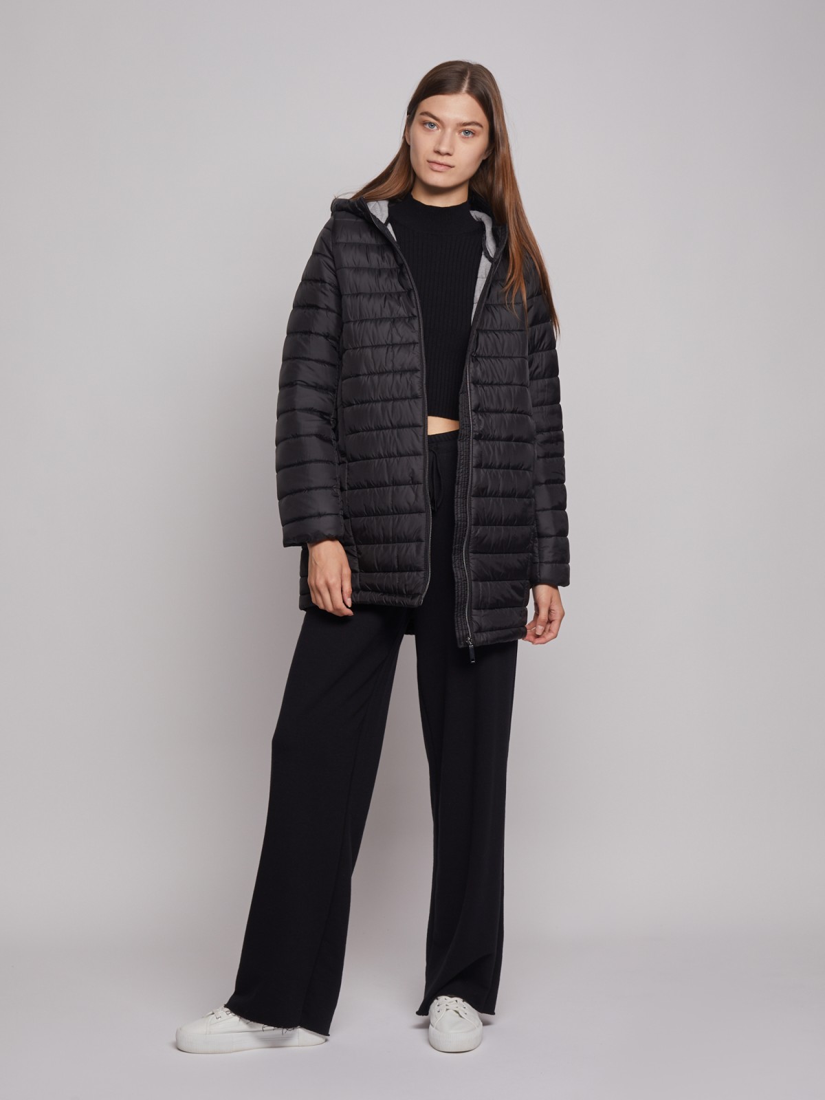 Утеплённое пальто с капюшоном zolla 022335212024, цвет черный, размер XS - фото 2