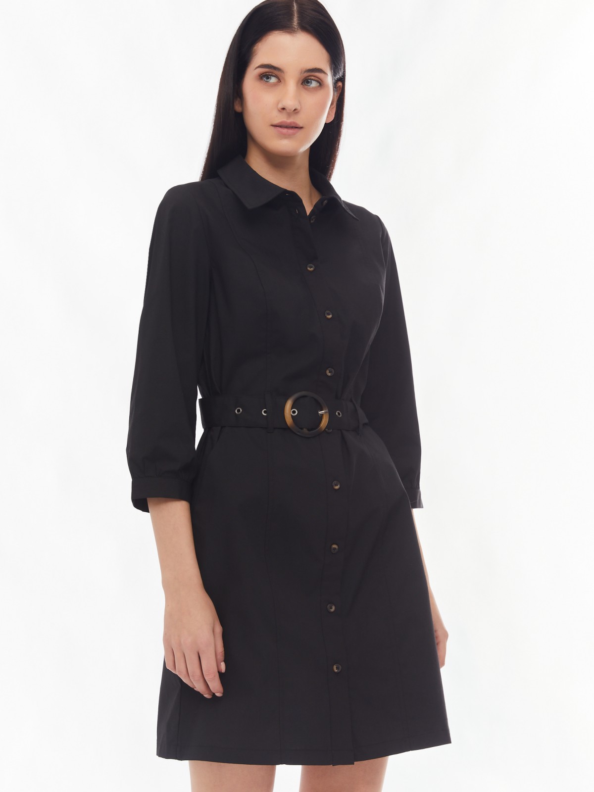 Платье-рубашка длины мини с ремнём zolla 024138291453, цвет черный, размер XS