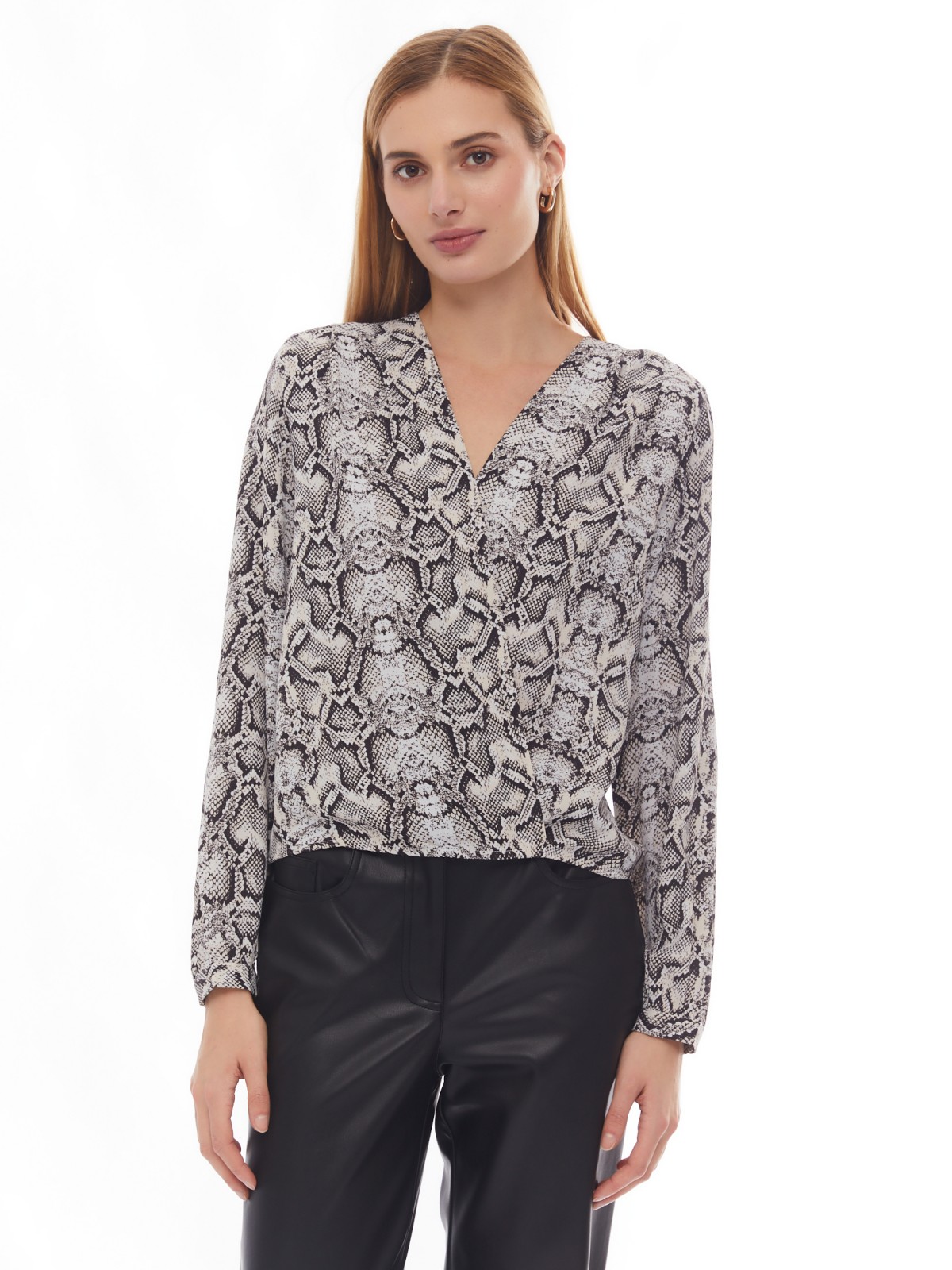 Принтованная блузка на резинке с запахом zolla 024131159571, цвет серый, размер XS - фото 4