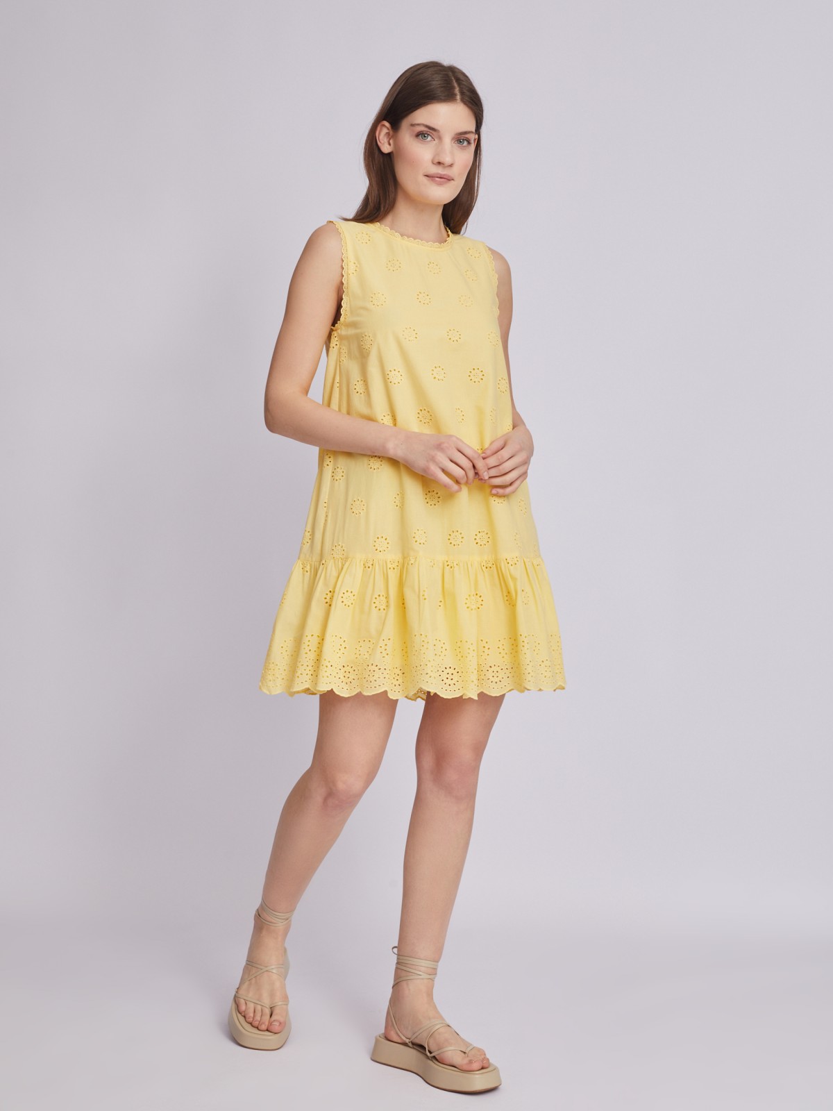 Платье длины мини с вышитым узором без рукавов zolla 023248259333, цвет желтый, размер XS - фото 2