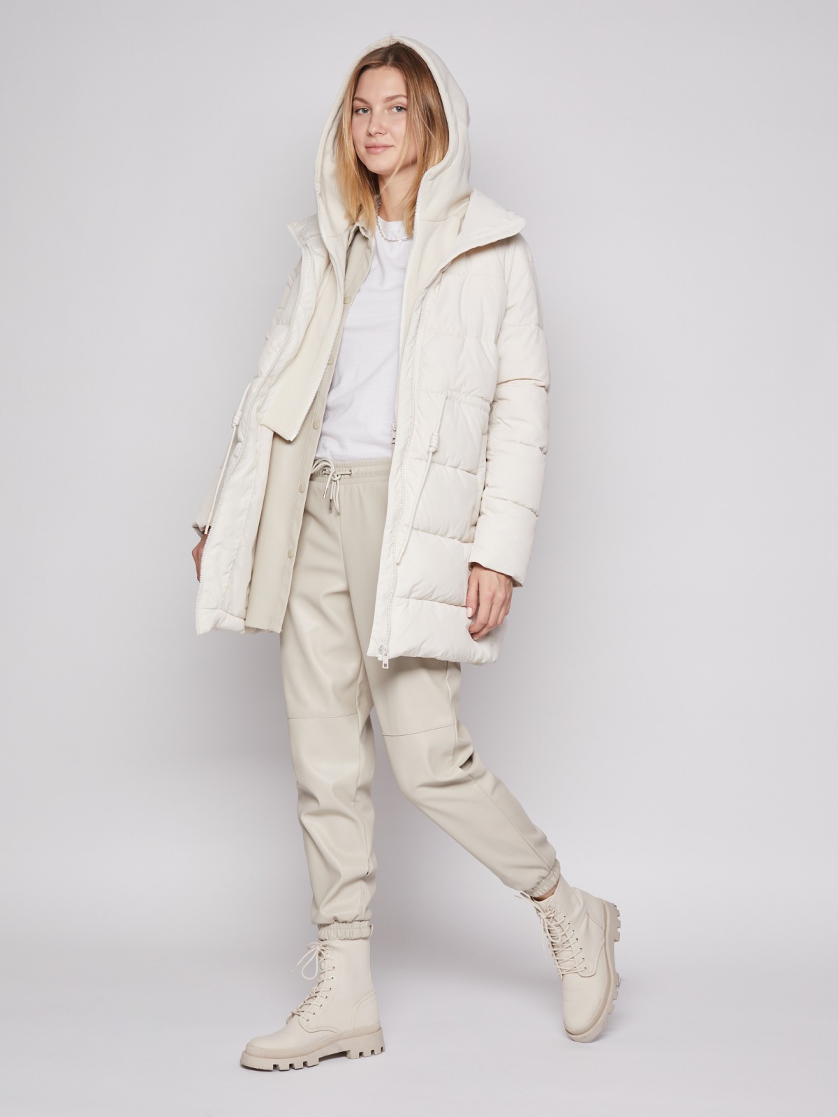 Утеплённое пальто Oversize с капюшоном и манишкой zolla 02212522J044, цвет молоко, размер XS - фото 2